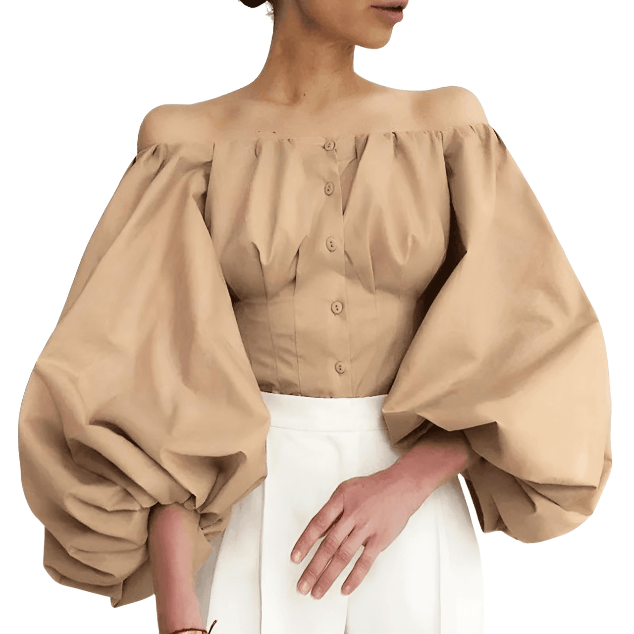 Off Shoulder Lantern Sleeve Blouses For Women -, Blouses , Drestiny , Australia, Black, Blouses, Dress Shirts, FR, Khaki, L, Light Brown, Long Sleeves, M, New Zealand, Off Shoulder, S, United Kingdom, United States, White , Drestiny , www.shopdrestiny.com