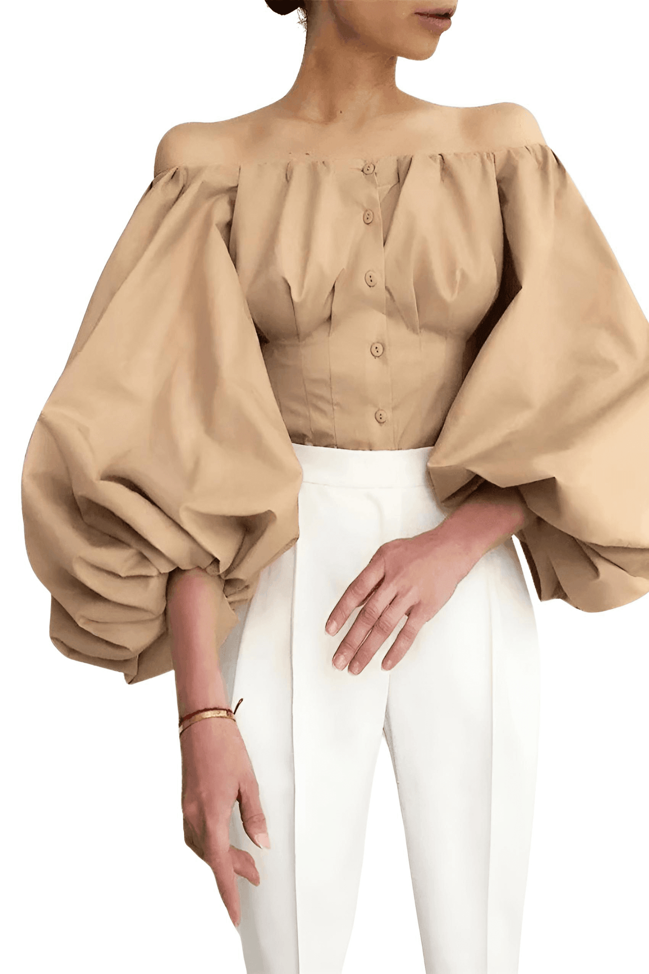 Off Shoulder Lantern Sleeve Blouses For Women -, Blouses , Drestiny , Australia, Black, Blouses, Dress Shirts, FR, Khaki, L, Light Brown, Long Sleeves, M, New Zealand, Off Shoulder, S, United Kingdom, United States, White , Drestiny , www.shopdrestiny.com