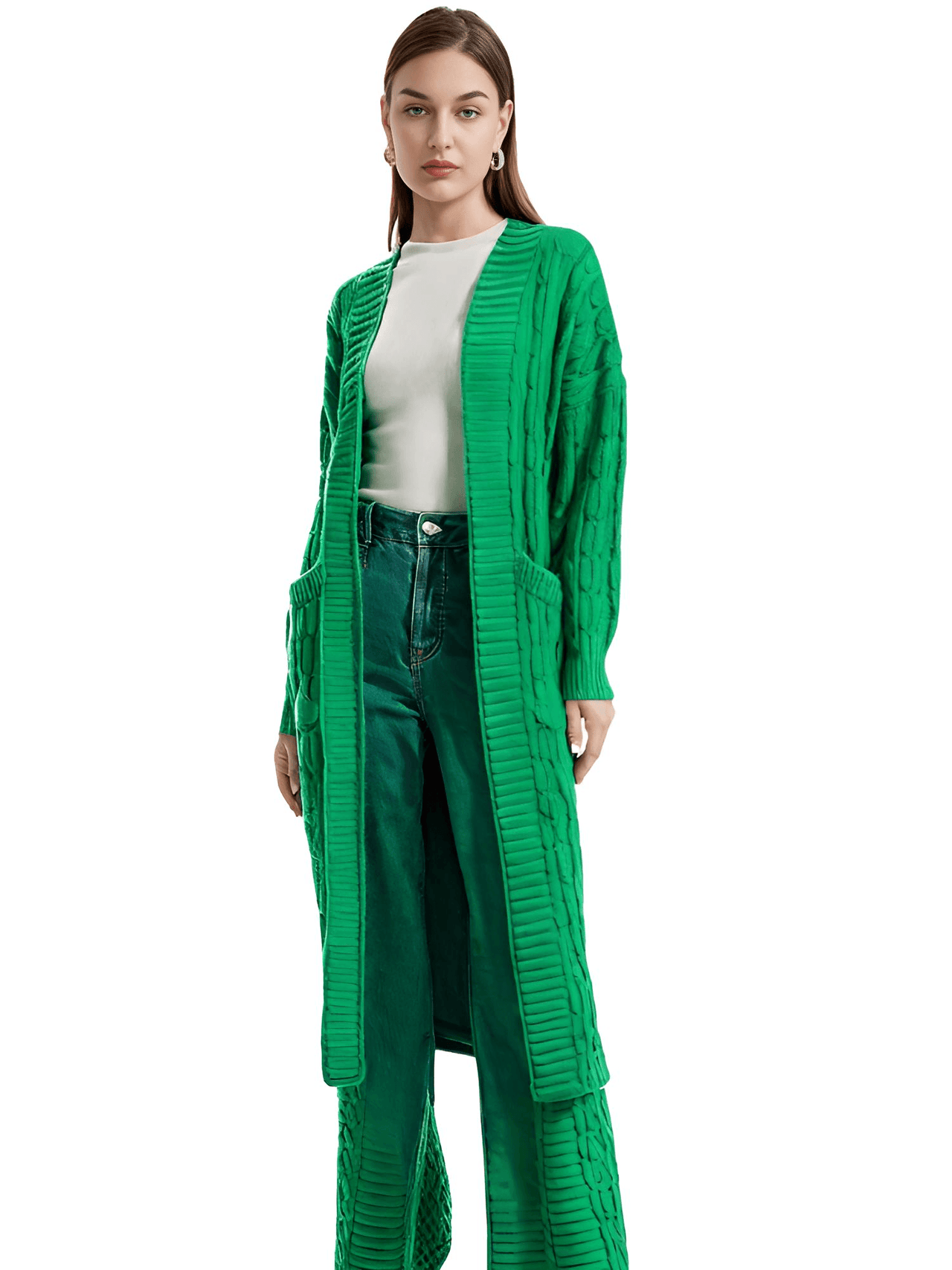 Knit Women's Extra Long Cardigan With Pockets