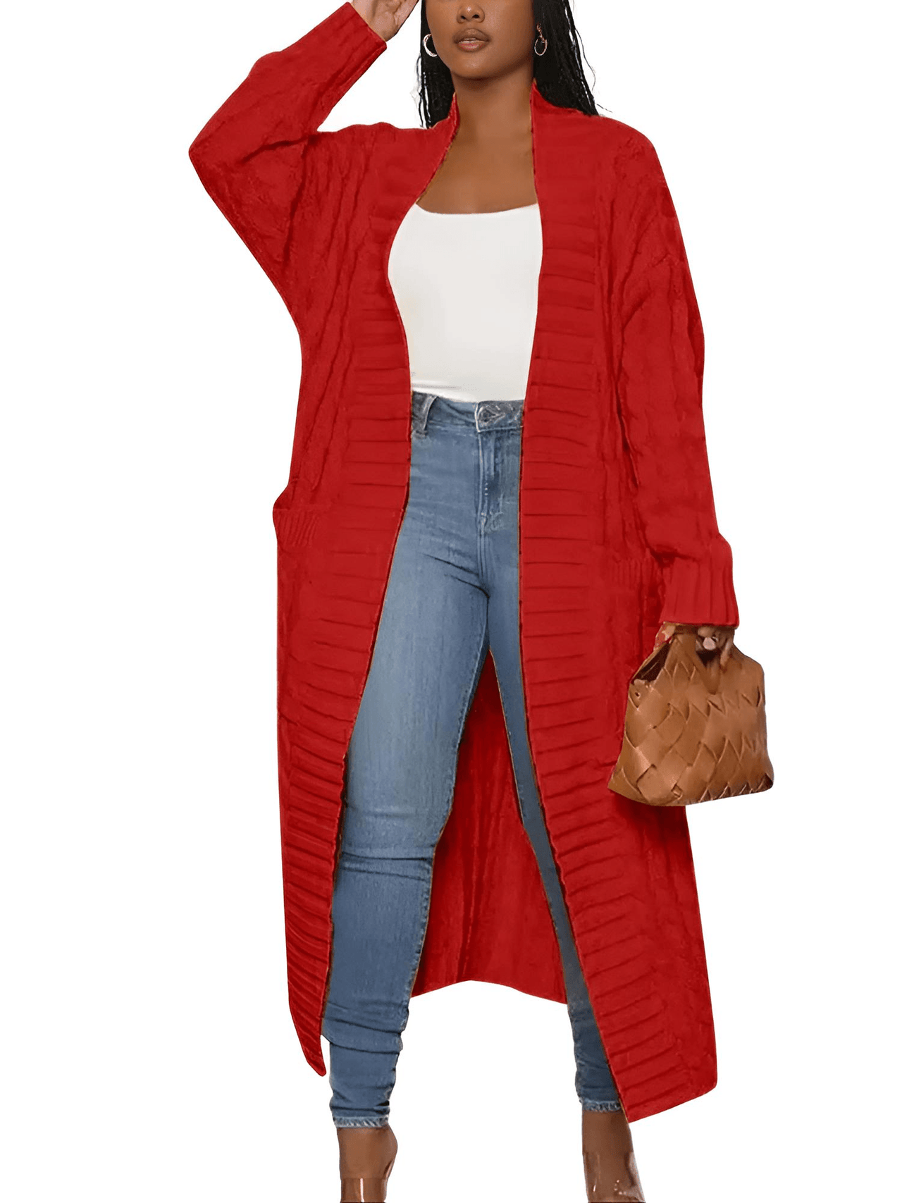 Knit Women's Extra Long Cardigan With Pockets