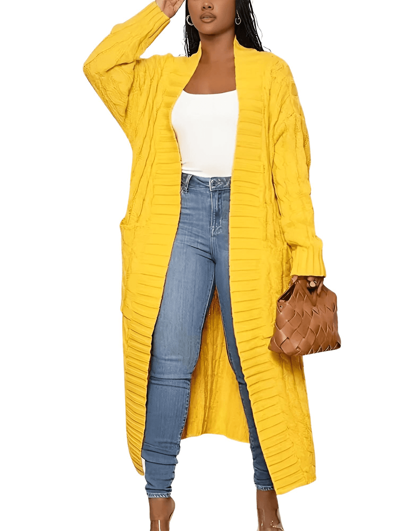 Knit Women's Extra Long Cardigan With Pockets