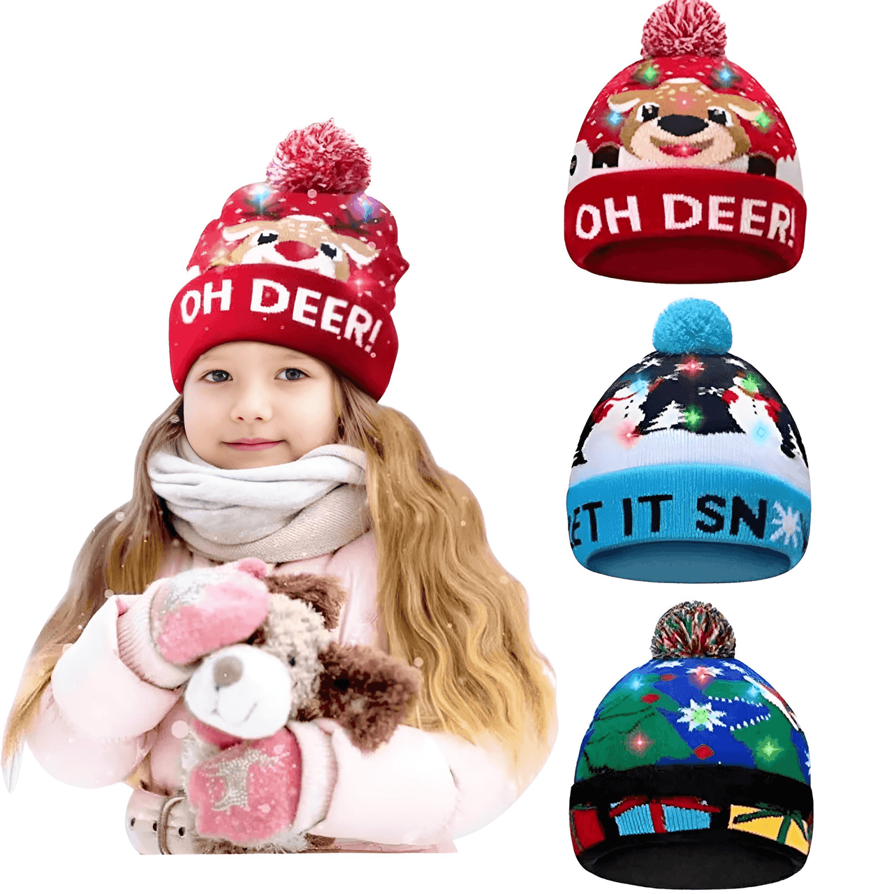 LED Winter Hats for Kids -, Hats , Drestiny , Australia, Black, Blue, Boys, Canada, Dark Red, Girls, Green, Hats, Light Blue, Navy, New Zealand, Red, Sky Blue, TD, United Kingdom, United States, White , Drestiny , www.shopdrestiny.com