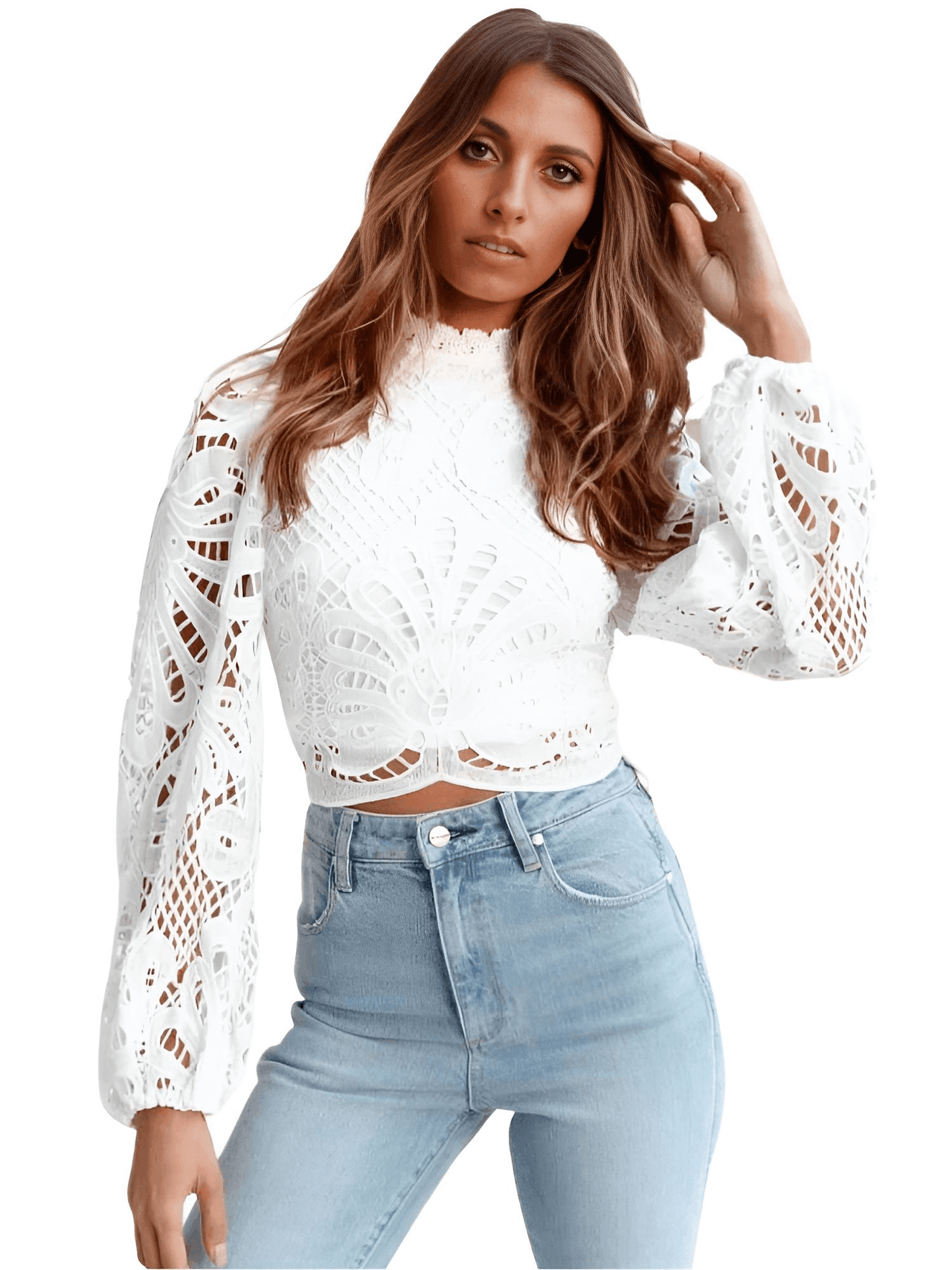 Long Sleeve Lace Blouse Women -, Shirts & Tops , Drestiny , Australia, Blouses, Canada, Casual Shirts, Crop Tops, Dress Shirts, L, Long Sleeves, M, New Zealand, S, United Kingdom, United States, White, XL , Drestiny , www.shopdrestiny.com