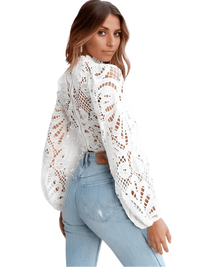 Thumbnail for Long Sleeve Lace Blouse Women -, Shirts & Tops , Drestiny , Australia, Blouses, Canada, Casual Shirts, Crop Tops, Dress Shirts, L, Long Sleeves, M, New Zealand, S, United Kingdom, United States, White, XL , Drestiny , www.shopdrestiny.com