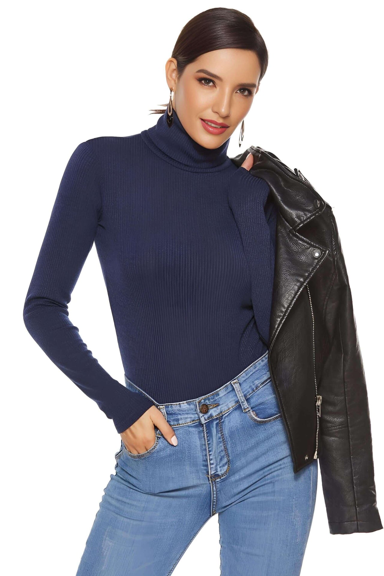 Long Sleeve Rib Knit Turtleneck Bodysuits For Women -, Bodysuits , Drestiny , 4XL, 5XL, Black, Bodysuits, Dark Green, Dark Red, FR, L, Long Sleeves, M, Navy, S, Turtlenecks, United Kingdom, United States, XL, XXL, XXXL , Drestiny , www.shopdrestiny.com