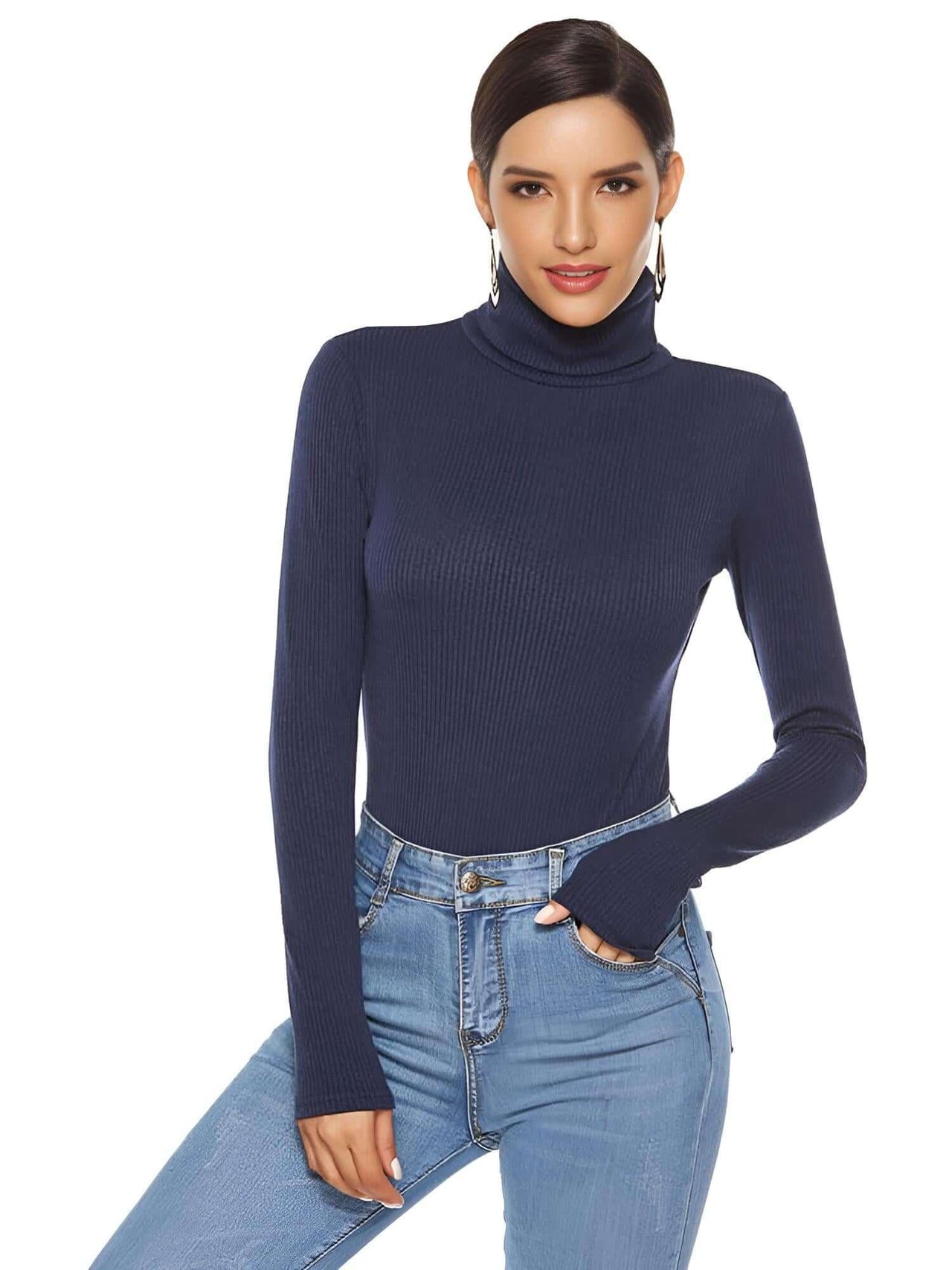 Long Sleeve Rib Knit Turtleneck Bodysuits For Women -, Bodysuits , Drestiny , 4XL, 5XL, Black, Bodysuits, Dark Green, Dark Red, FR, L, Long Sleeves, M, Navy, S, Turtlenecks, United Kingdom, United States, XL, XXL, XXXL , Drestiny , www.shopdrestiny.com