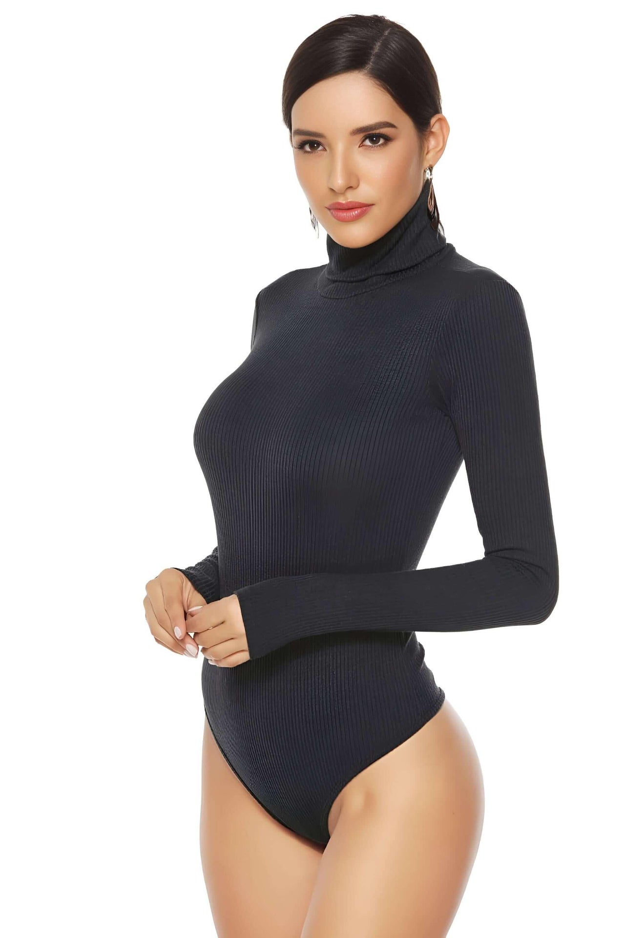 Long Sleeve Rib Knit Turtleneck Bodysuits For Women -, Bodysuits , Drestiny , 4XL, 5XL, Black, Bodysuits, Dark Green, Dark Red, FR, L, Long Sleeves, M, Navy, S, Turtlenecks, United Kingdom, United States, XL, XXL, XXXL , Drestiny , www.shopdrestiny.com