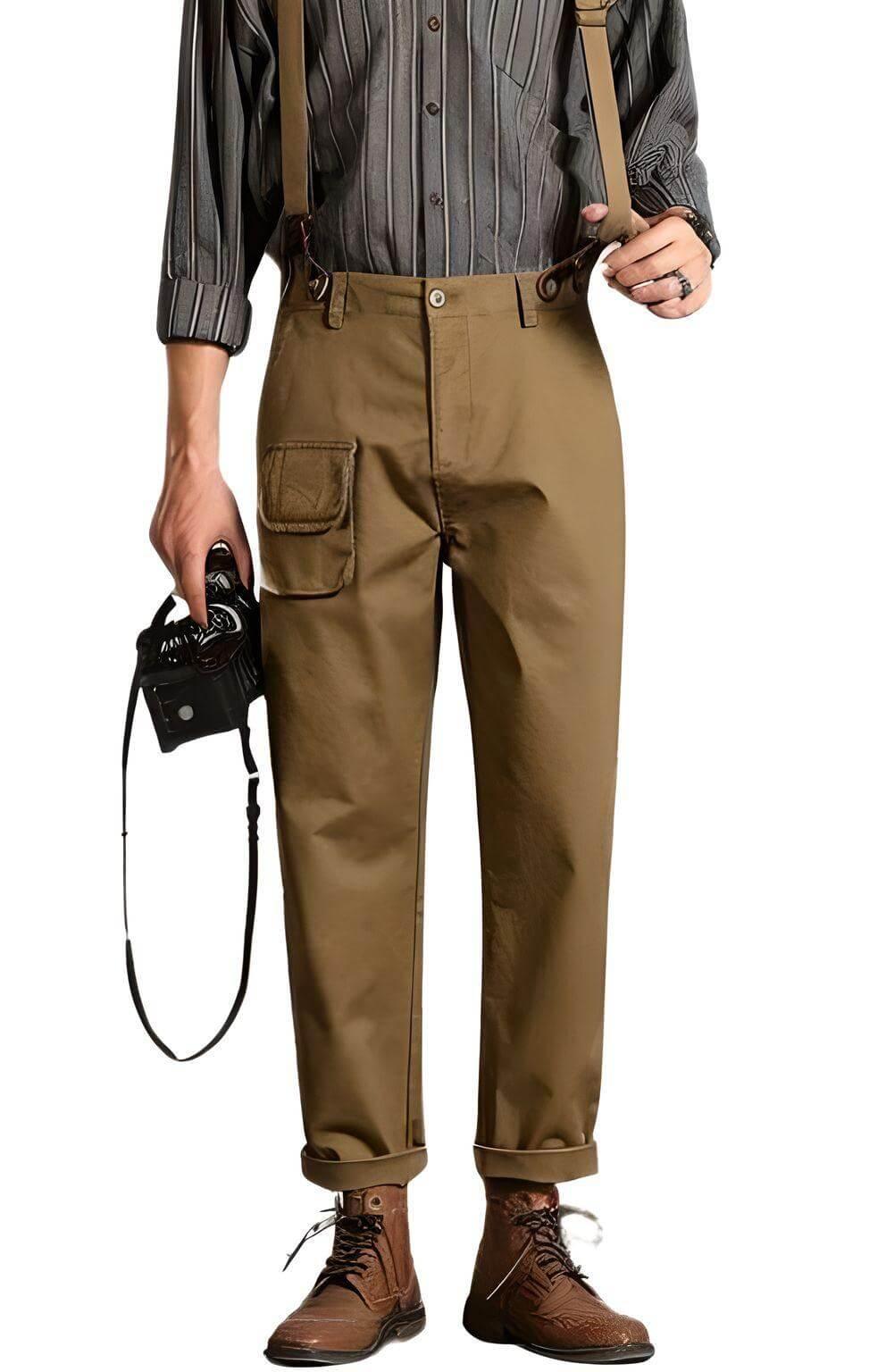 Loose Straight Leg Pants For Men With Suspenders -, Pants , Drestiny , 29, 30, 31, 32, 33, 34, 36, 38, Australia, Black, Casual Pants, Dress Pants, Khaki, New Zealand, Overalls, United Kingdom, United States , Drestiny , www.shopdrestiny.com