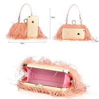 Thumbnail for Ostrich Feather Clutch With Removable Shoulder Strap & Satin Interior -, Clutch , Drestiny , Australia, Canada, Champagne, Clutches, Dark Green, Dark Pink, FR, Gold, Green, Handbags, Pink, Purses, Red, United Kingdom, United States, White , Drestiny , www.shopdrestiny.com