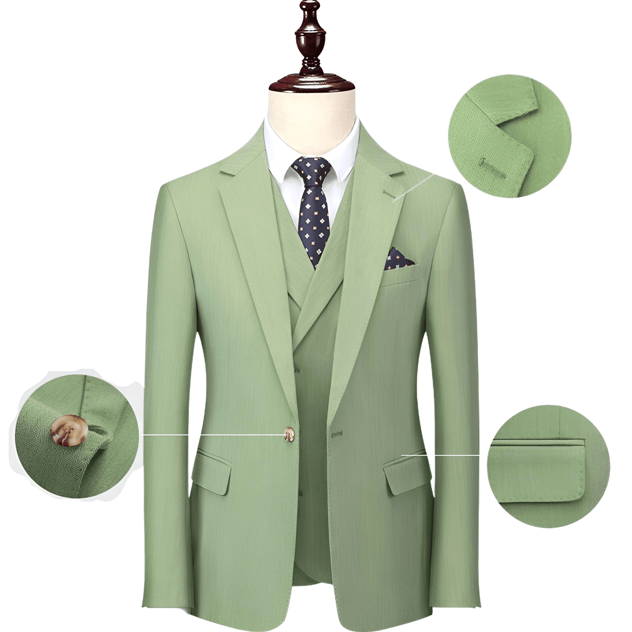 Luxurious Business Suit 3 Pieces ( Jacket + Vest + Pants ) -, suits , Drestiny , 4XL, 5XL, Australia, Canada, Dress Pants, Green, Jackets, L, Light Green, M, New Zealand, S, Suits, United Kingdom, United States, XL, XXL, XXXL , Drestiny , www.shopdrestiny.com