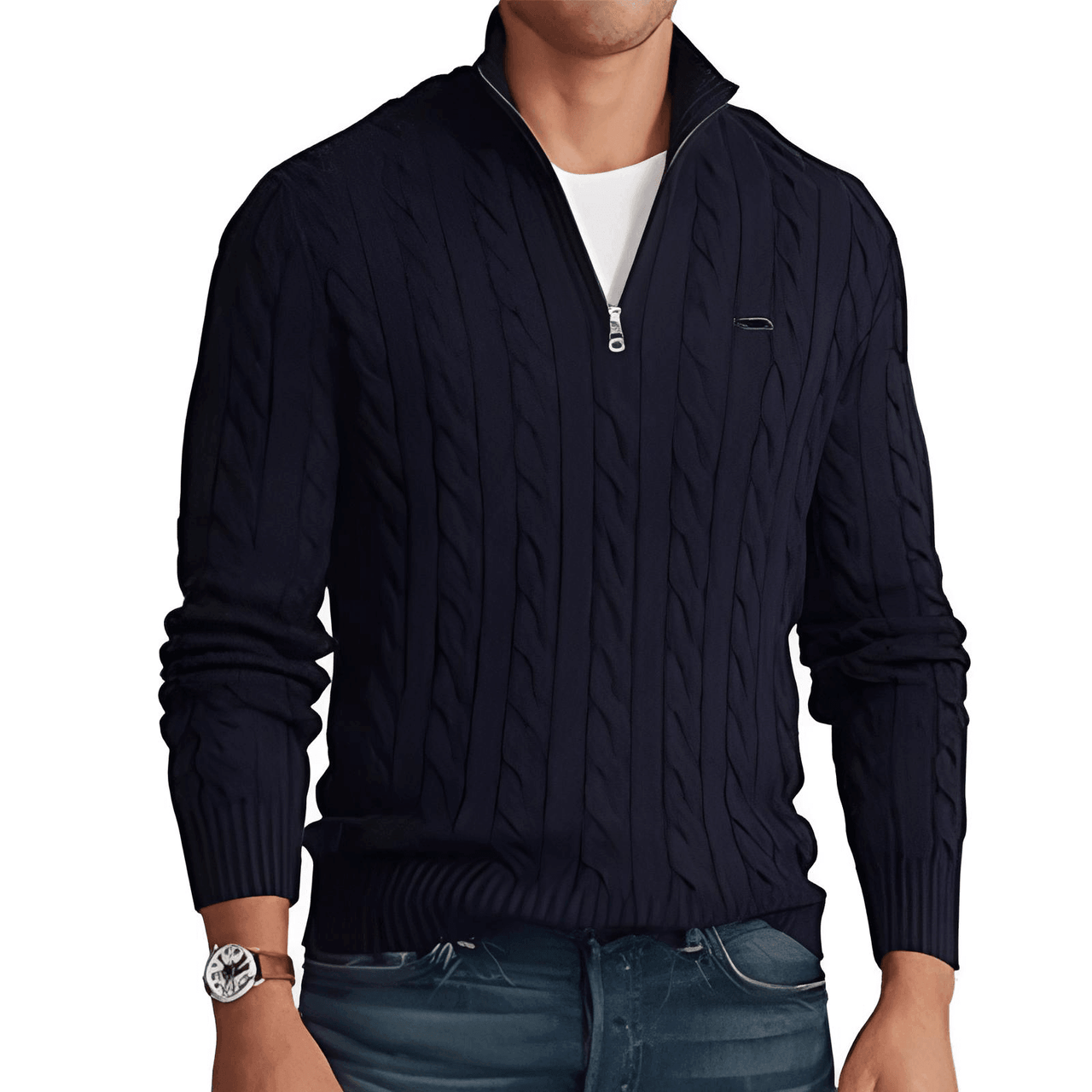 Men's Cable Knit Half Zip Sweater -, Cable Knit Sweater , Drestiny , Australia, Black, Blue, Canada, Dark Blue, FR, Grey, Khaki, L, M, Navy, New Zealand, Pullovers, Sweaters, United Kingdom, United States, XL, XXL, XXXL , Drestiny , www.shopdrestiny.com