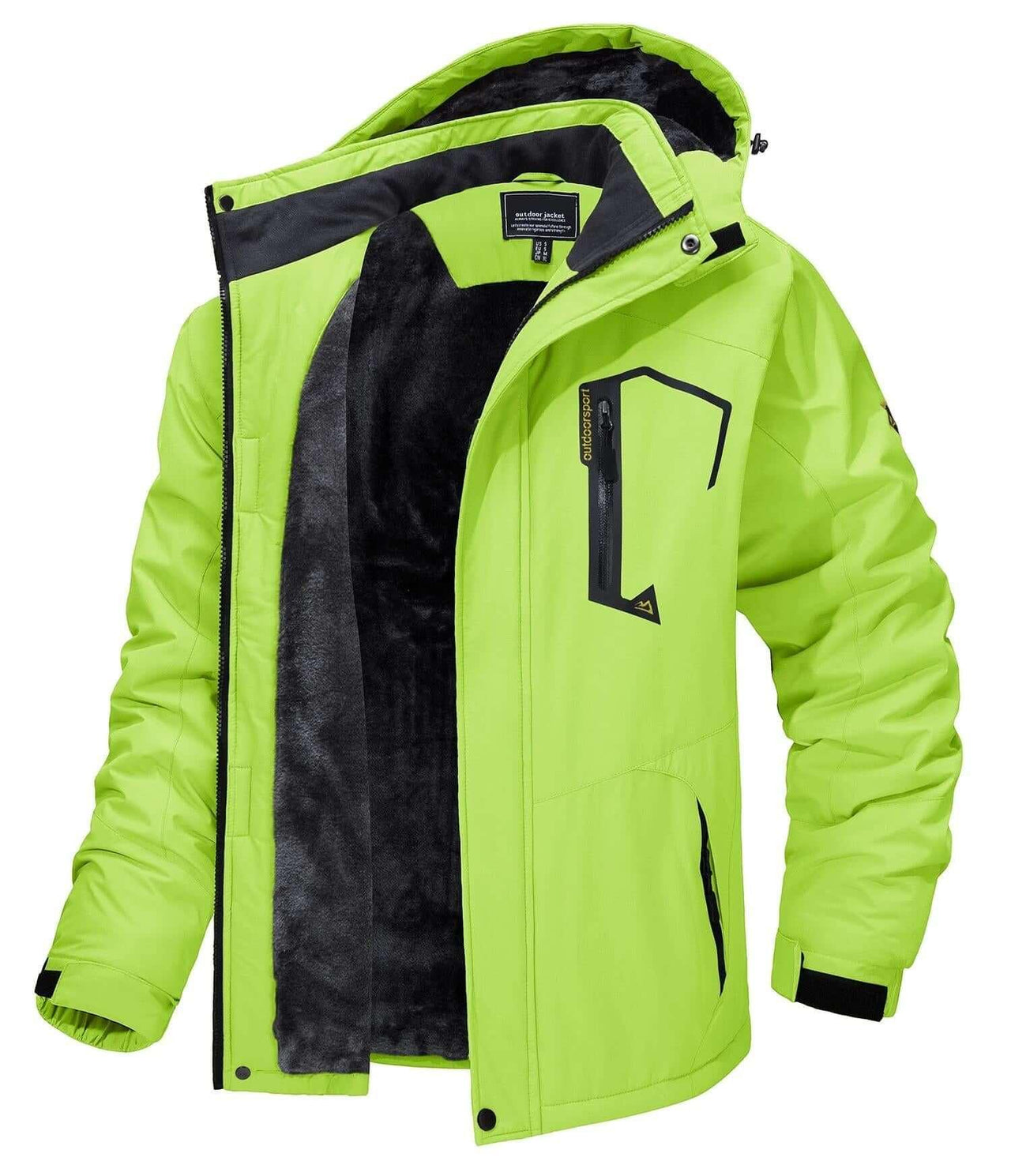 Men's Fleece Lined Neon Green Mountaineering Hooded Jackets