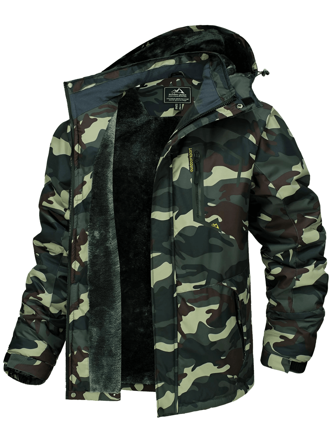 Men's Fleece Lined Army Green Camo Mountaineering Hooded Jackets