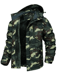 Thumbnail for Men's Fleece Lined Army Green Camo Mountaineering Hooded Jackets