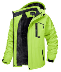 Thumbnail for Men's Fleece Lined Neon Green Mountaineering Hooded Jackets