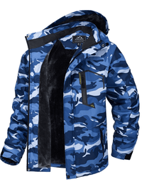 Thumbnail for Men's Fleece Lined Blue Camo Mountaineering Hooded Jackets