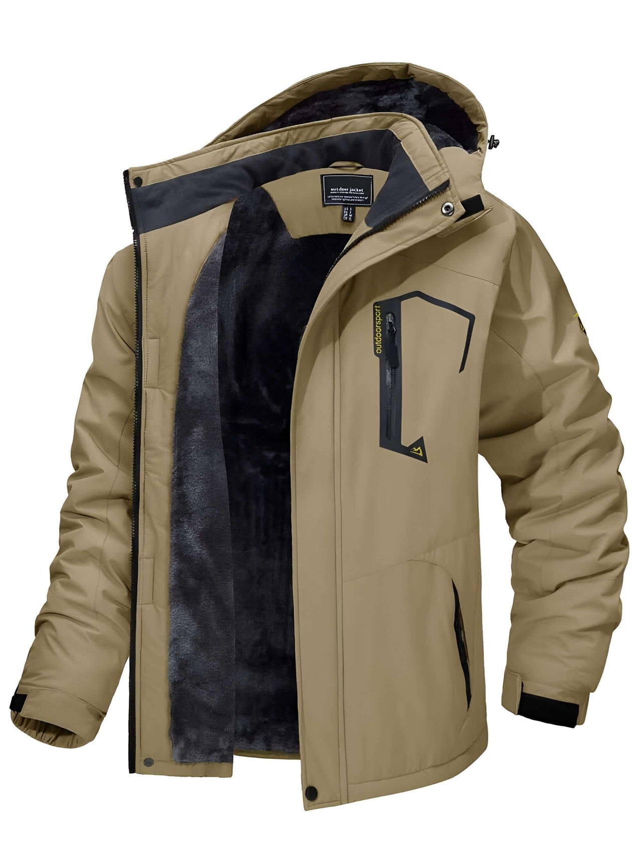 Men's Fleece Lined Khaki Mountaineering Hooded Jackets