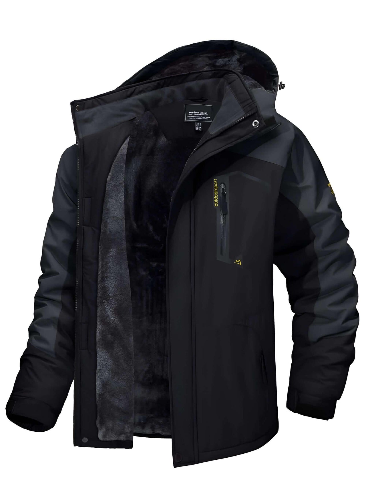 Men's Fleece Lined Black Mountaineering Hooded Jackets