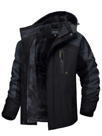 Thumbnail for Men's Fleece Lined Black Mountaineering Hooded Jackets