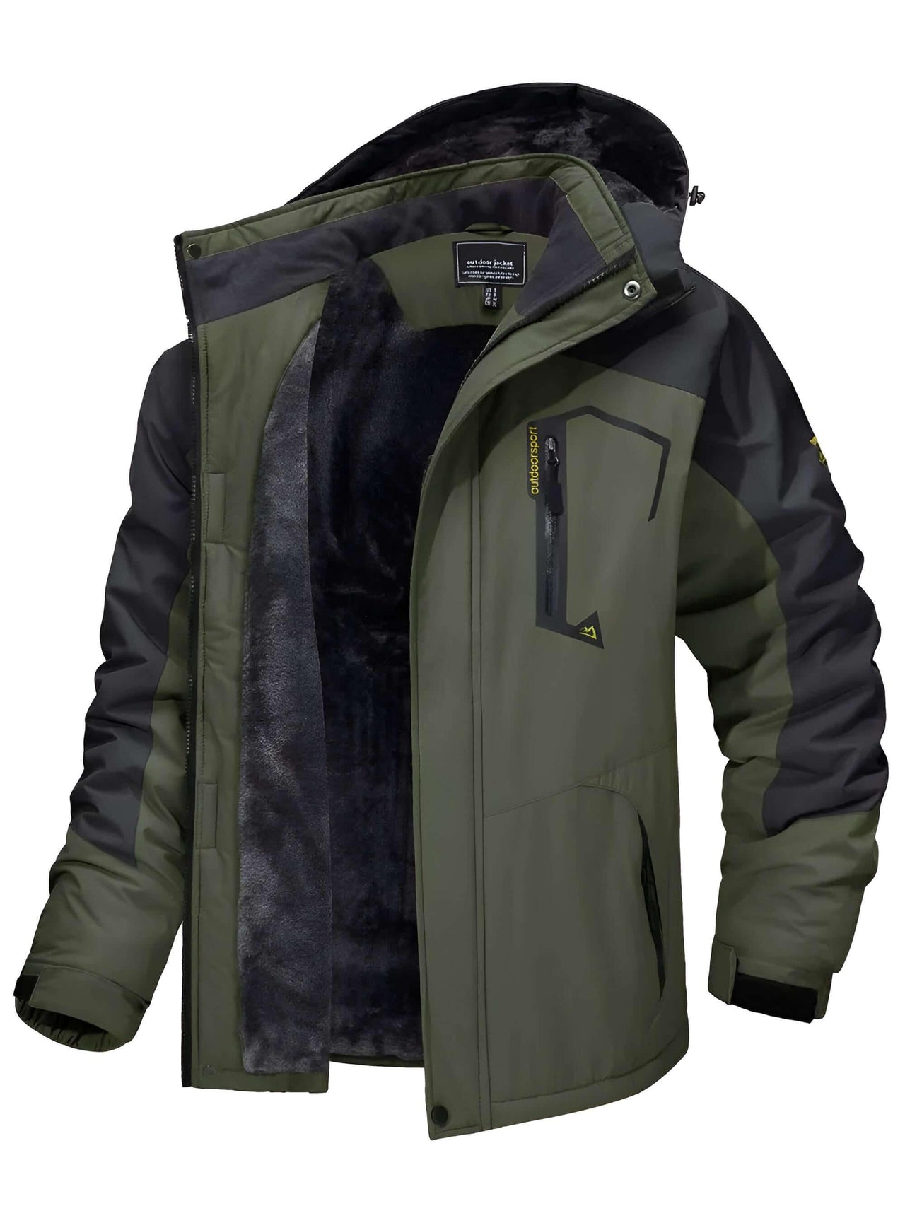 Men's Fleece Lined Army Green Mountaineering Hooded Jackets