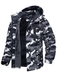 Thumbnail for Men's Fleece Lined Black Camo Mountaineering Hooded Jackets