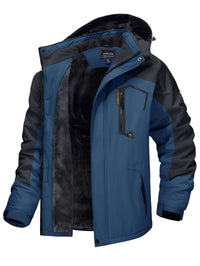 Thumbnail for Men's Fleece Lined Dark Blue Mountaineering Hooded Jackets