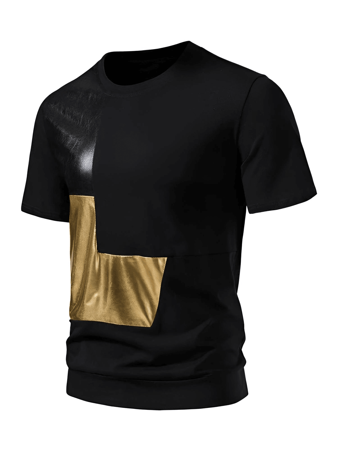 Men's Glossy Metallic Gold Colorblock Patchwork Cotton Tee Shirt -, T-Shirts , Drestiny , Australia, Black, Canada, Casual Shirts, FR, Gold, L, M, New Zealand, S, Short Sleeves, T-Shirts, United Kingdom, United States, XL, XXL , Drestiny , www.shopdrestiny.com