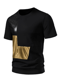 Thumbnail for Men's Glossy Metallic Gold Colorblock Patchwork Cotton Tee Shirt -, T-Shirts , Drestiny , Australia, Black, Canada, Casual Shirts, FR, Gold, L, M, New Zealand, S, Short Sleeves, T-Shirts, United Kingdom, United States, XL, XXL , Drestiny , www.shopdrestiny.com