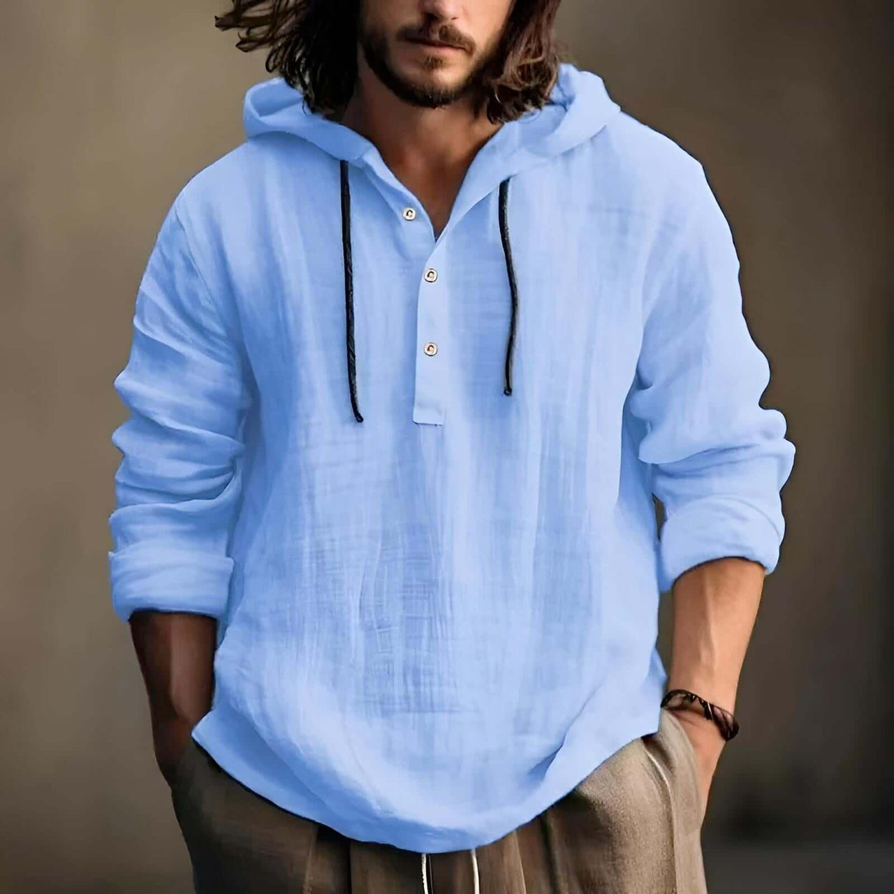 Men's Long Sleeve Pullover Hoodie With Button Down Front -, Hoodies , Drestiny , Australia, Brown, Casual Shirts, Dark Orange, FR, Hoodies, L, Light Blue, Long Sleeves, M, Off White, S, United Kingdom, United States, XL, XXL, XXXL , Drestiny , www.shopdrestiny.com