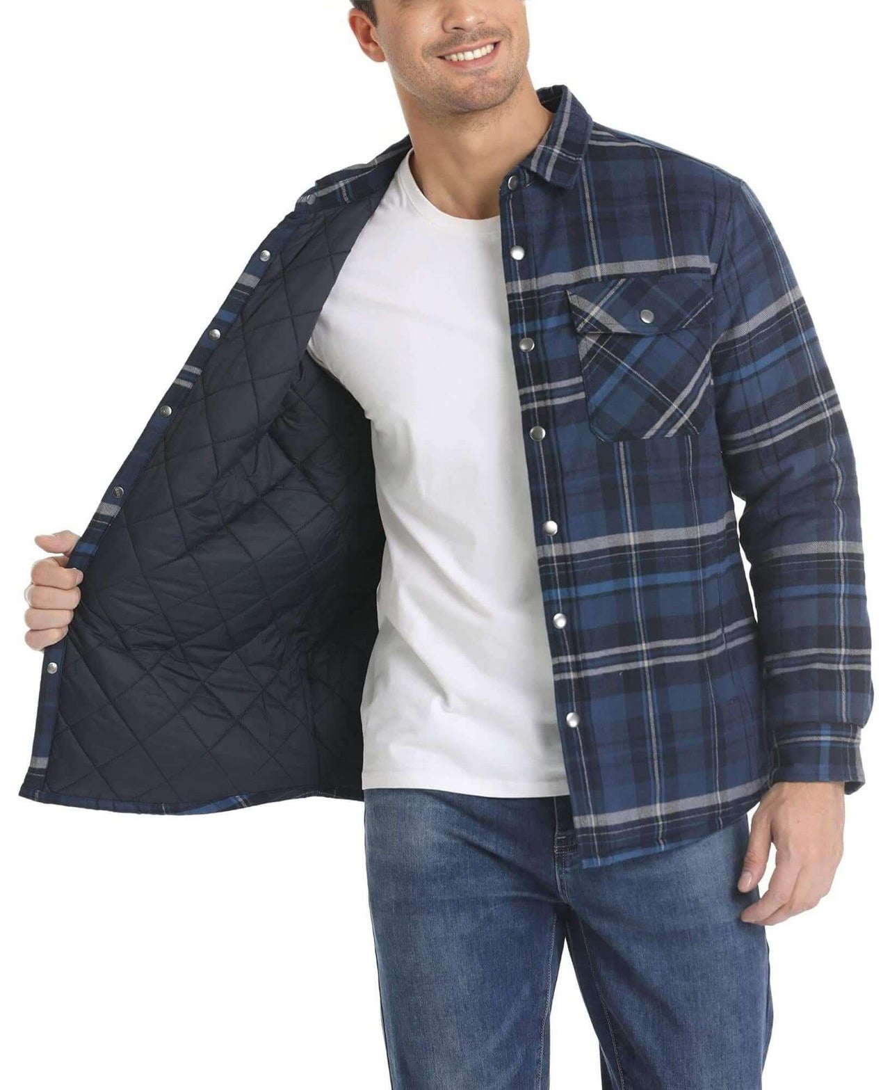 Men's Long Sleeve Quilted Lined Flannel Shirt Jackets -, Shirts , Drestiny , 4XL, Australia, Black, Blue, Coats, Dark Blue, Dark Green, Grey, Jackets, L, M, Navy, Orange, Red, United Kingdom, United States, White, XL, XXL, XXXL, Yellow , Drestiny , www.shopdrestiny.com