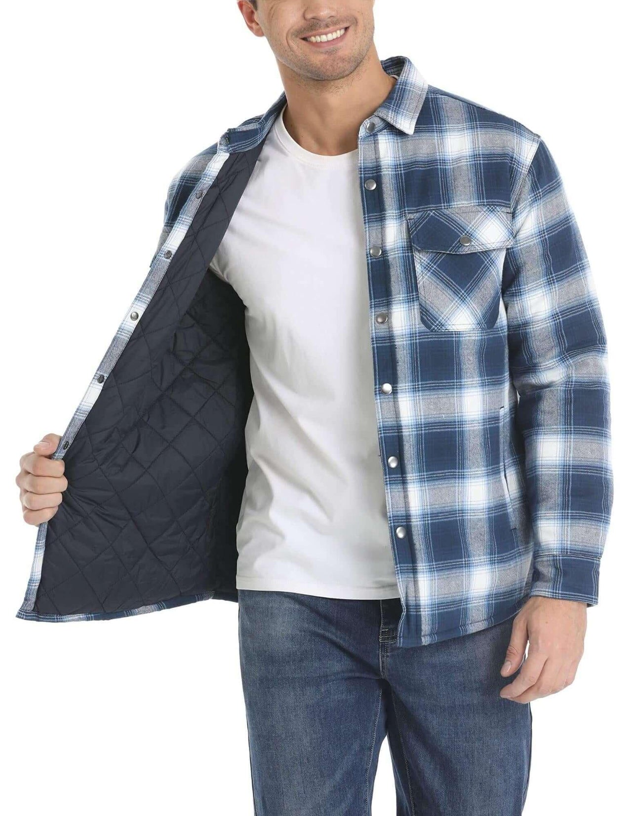 Men's Long Sleeve Quilted Lined Flannel Shirt Jackets -, Shirts , Drestiny , 4XL, Australia, Black, Blue, Coats, Dark Blue, Dark Green, Grey, Jackets, L, M, Navy, Orange, Red, United Kingdom, United States, White, XL, XXL, XXXL, Yellow , Drestiny , www.shopdrestiny.com