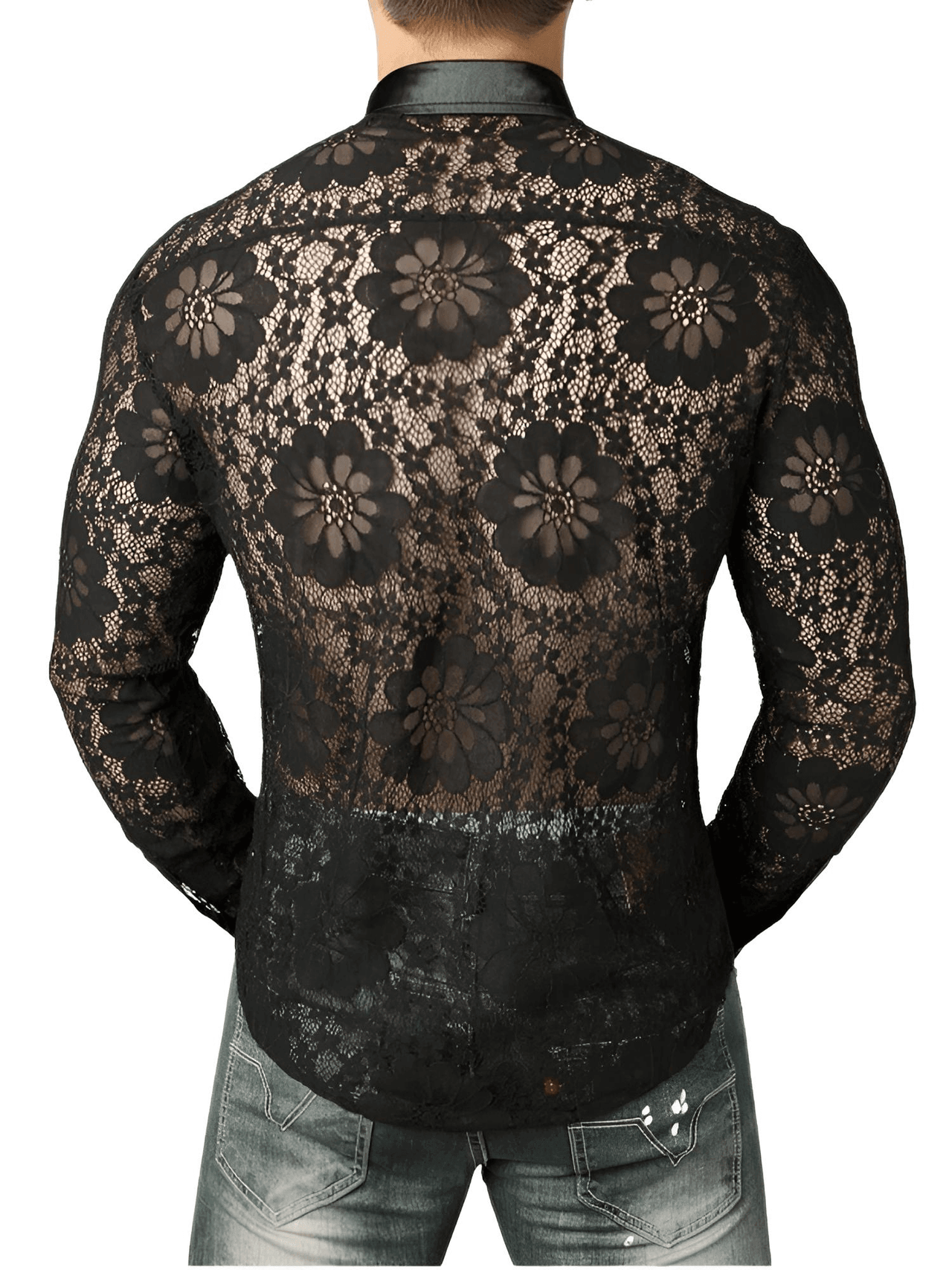 Men's See Through Black Lace Shirt -, Shirts , Drestiny , Australia, Black, Canada, Casual Shirts, Dress Shirts, FR, L, Long Sleeves, M, New Zealand, S, United Kingdom, United States, XL, XXL , Drestiny , www.shopdrestiny.com