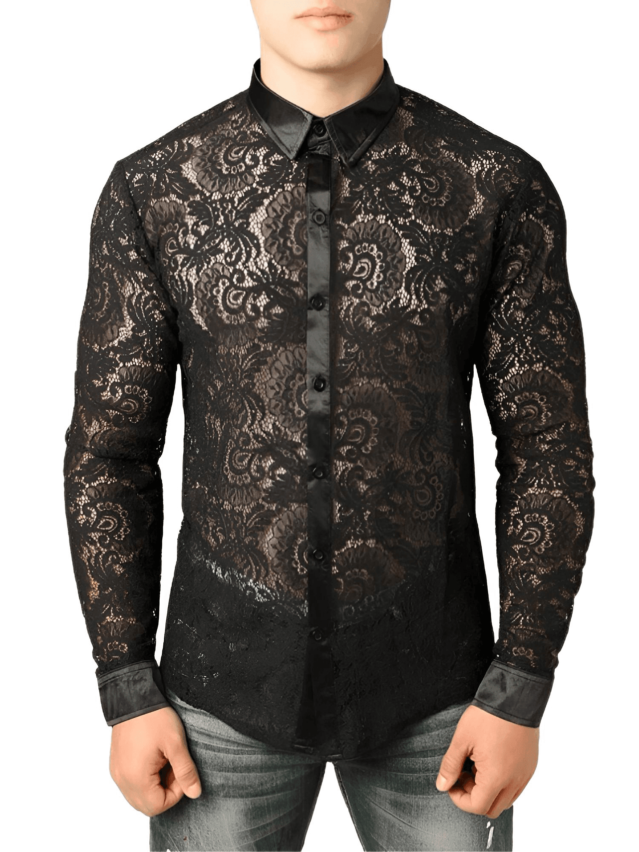 Men's See Through Black Lace Shirt -, Shirts , Drestiny , Australia, Black, Canada, Casual Shirts, Dress Shirts, FR, L, Long Sleeves, M, New Zealand, S, United Kingdom, United States, XL, XXL , Drestiny , www.shopdrestiny.com