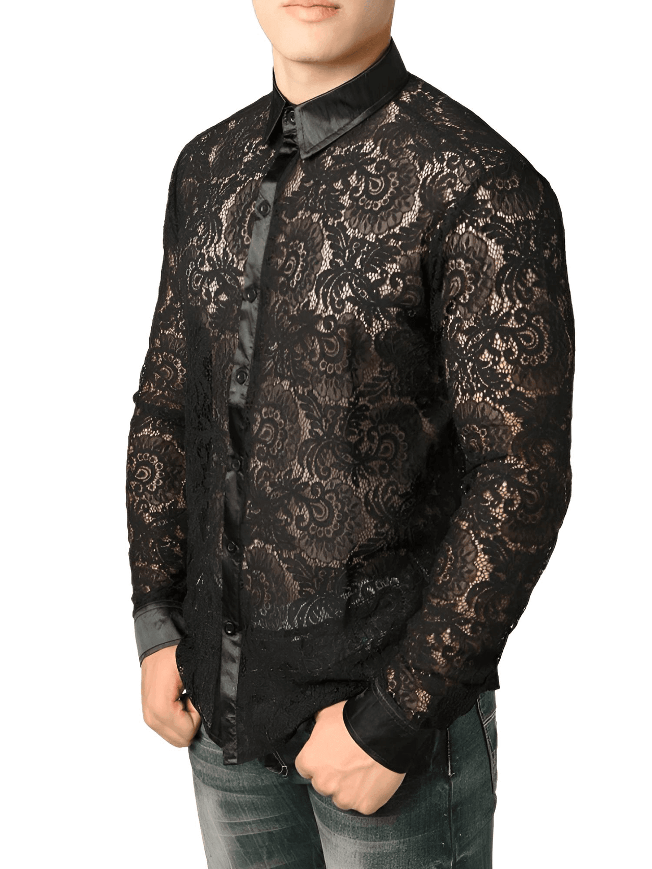 Men's See Through Black Lace Shirt -, Shirts , Drestiny , Australia, Black, Canada, Casual Shirts, Dress Shirts, FR, L, Long Sleeves, M, New Zealand, S, United Kingdom, United States, XL, XXL , Drestiny , www.shopdrestiny.com