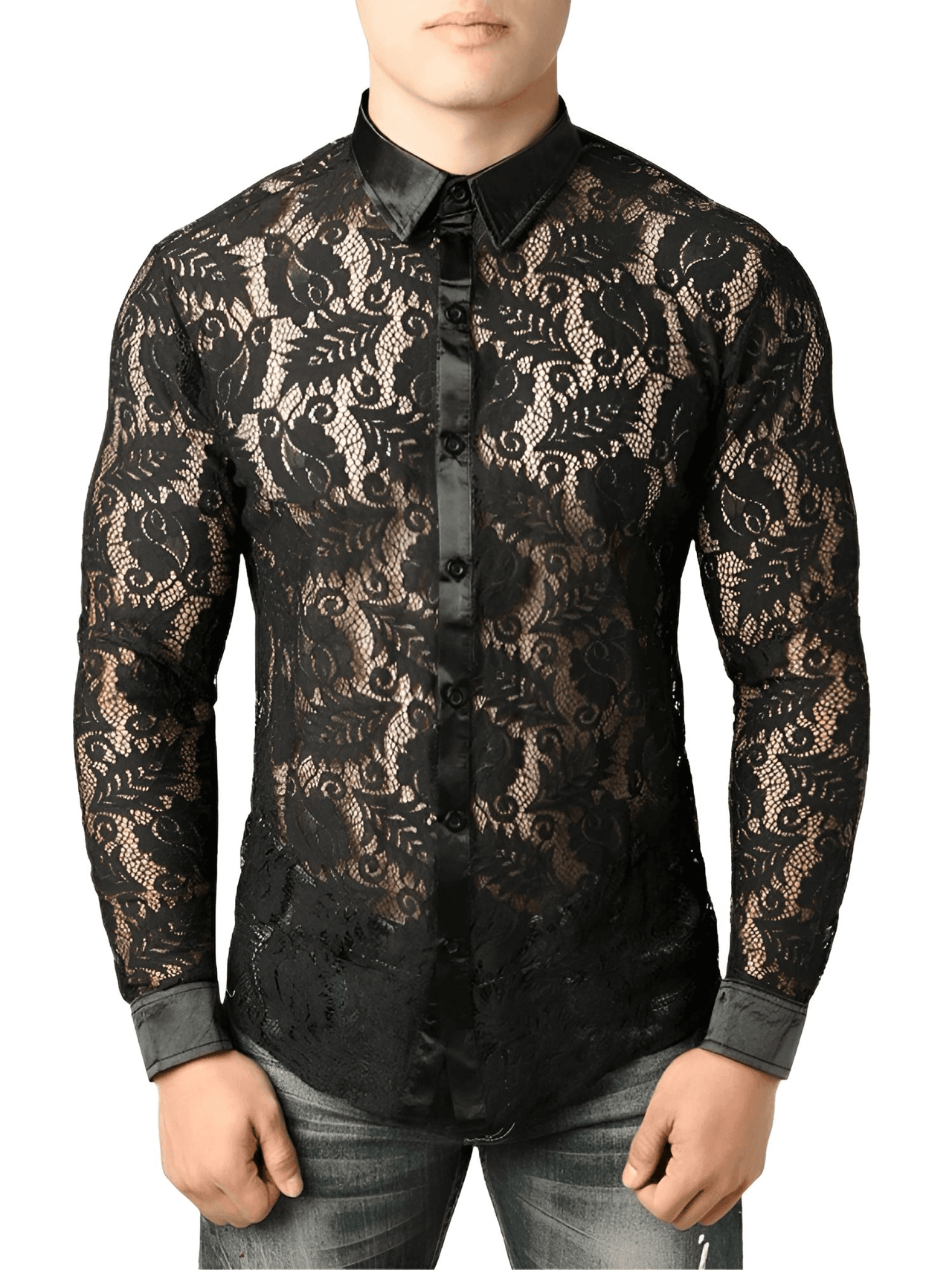 Men's See Through Black Lace Shirt -, Shirts , Drestiny , Australia, Black, Canada, Casual Shirts, Dress Shirts, FR, L, Long Sleeves, M, New Zealand, S, United Kingdom, United States, XL, XXL , Drestiny , www.shopdrestiny.com