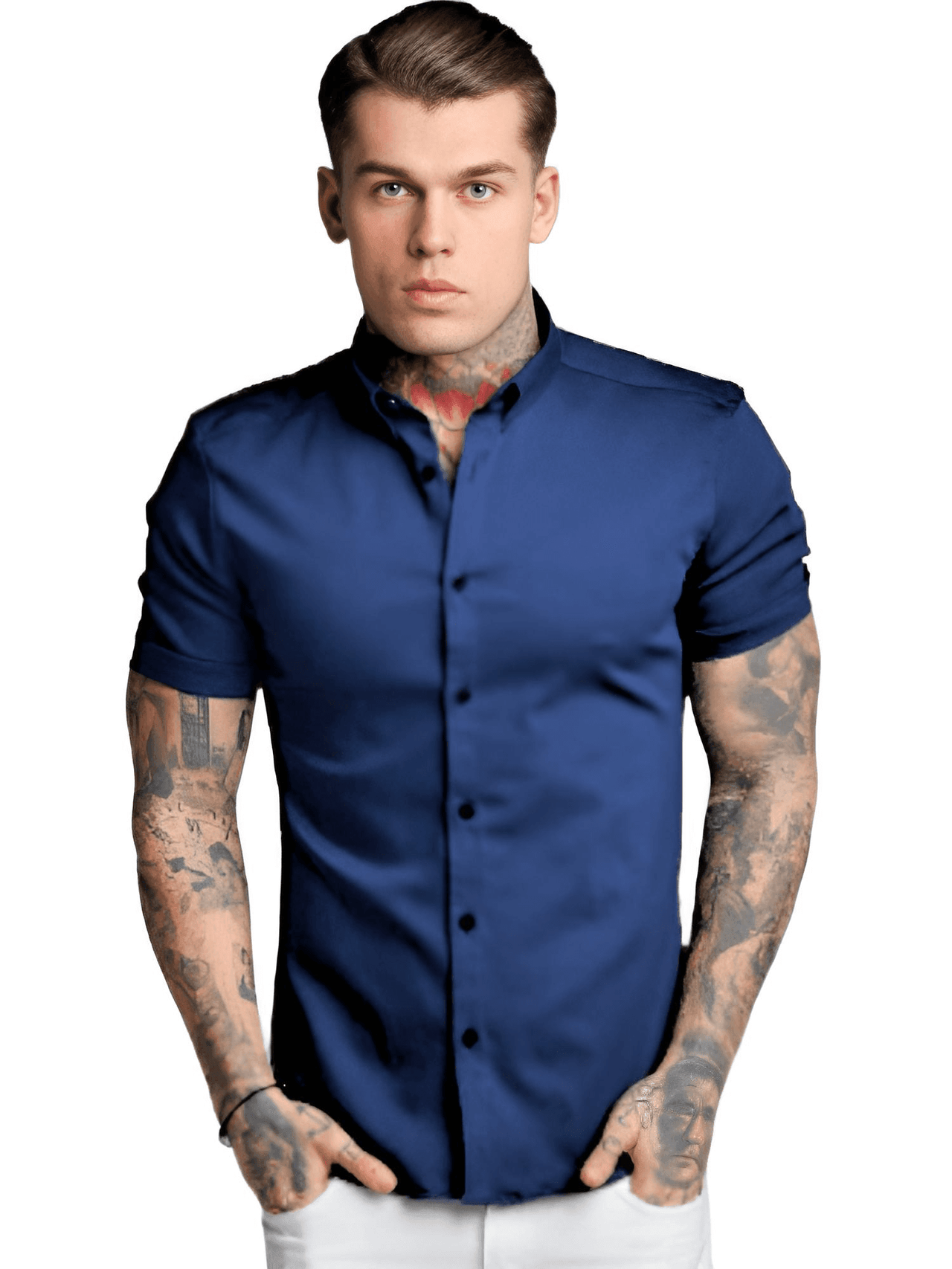 Men's Short Sleeve Fitted Shirt -, Shirt , Drestiny , Army Green, Australia, Black, Blue, Casual Shirts, Dress Shirts, FR, Gender_Men, Grey, L, M, Red, Short Sleeves, United Kingdom, United States, White, XL, XXL , Drestiny , www.shopdrestiny.com