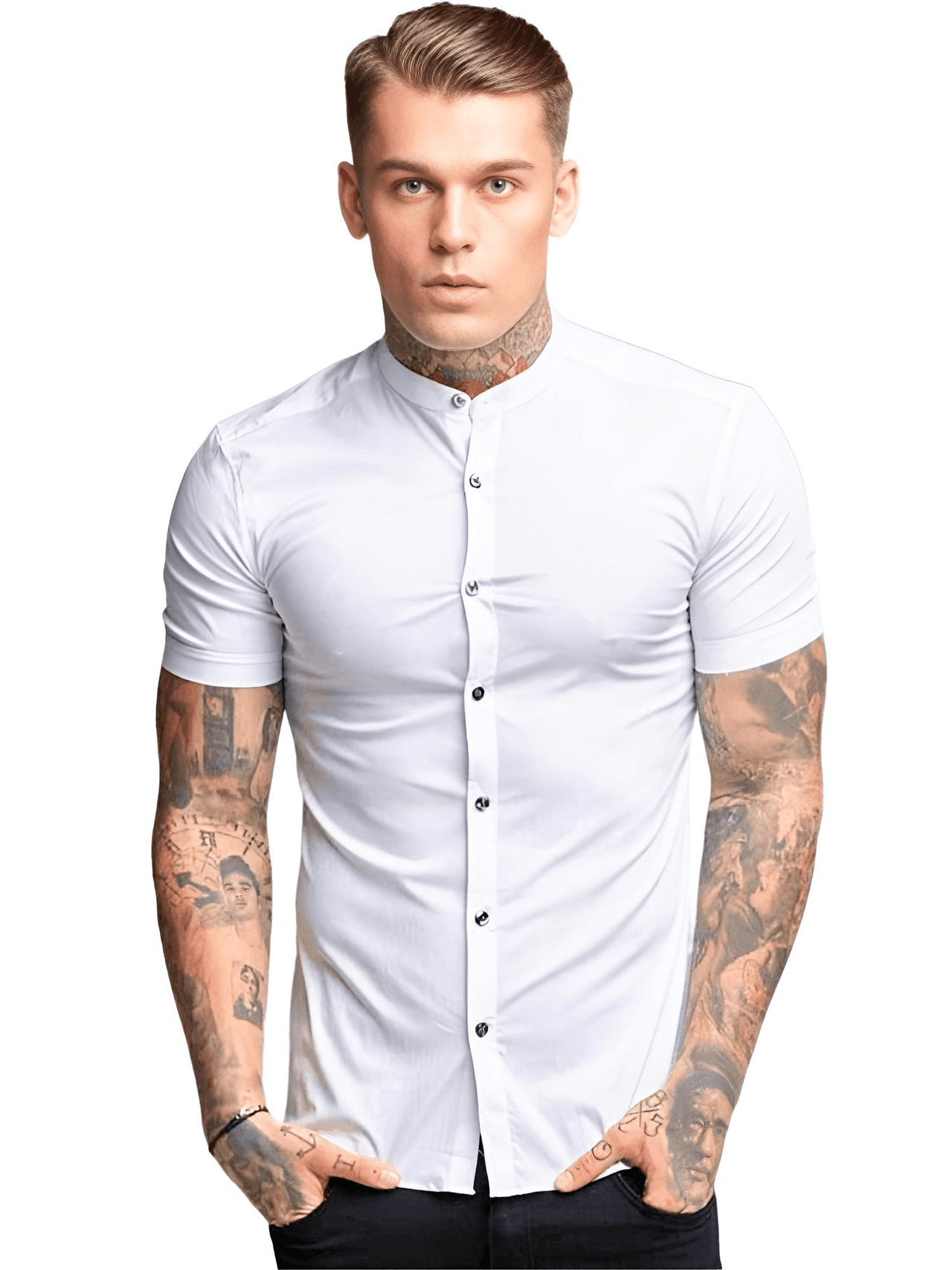 Men's Short Sleeve Fitted Shirt -, Shirt , Drestiny , Army Green, Australia, Black, Blue, Casual Shirts, Dress Shirts, FR, Gender_Men, Grey, L, M, Red, Short Sleeves, United Kingdom, United States, White, XL, XXL , Drestiny , www.shopdrestiny.com