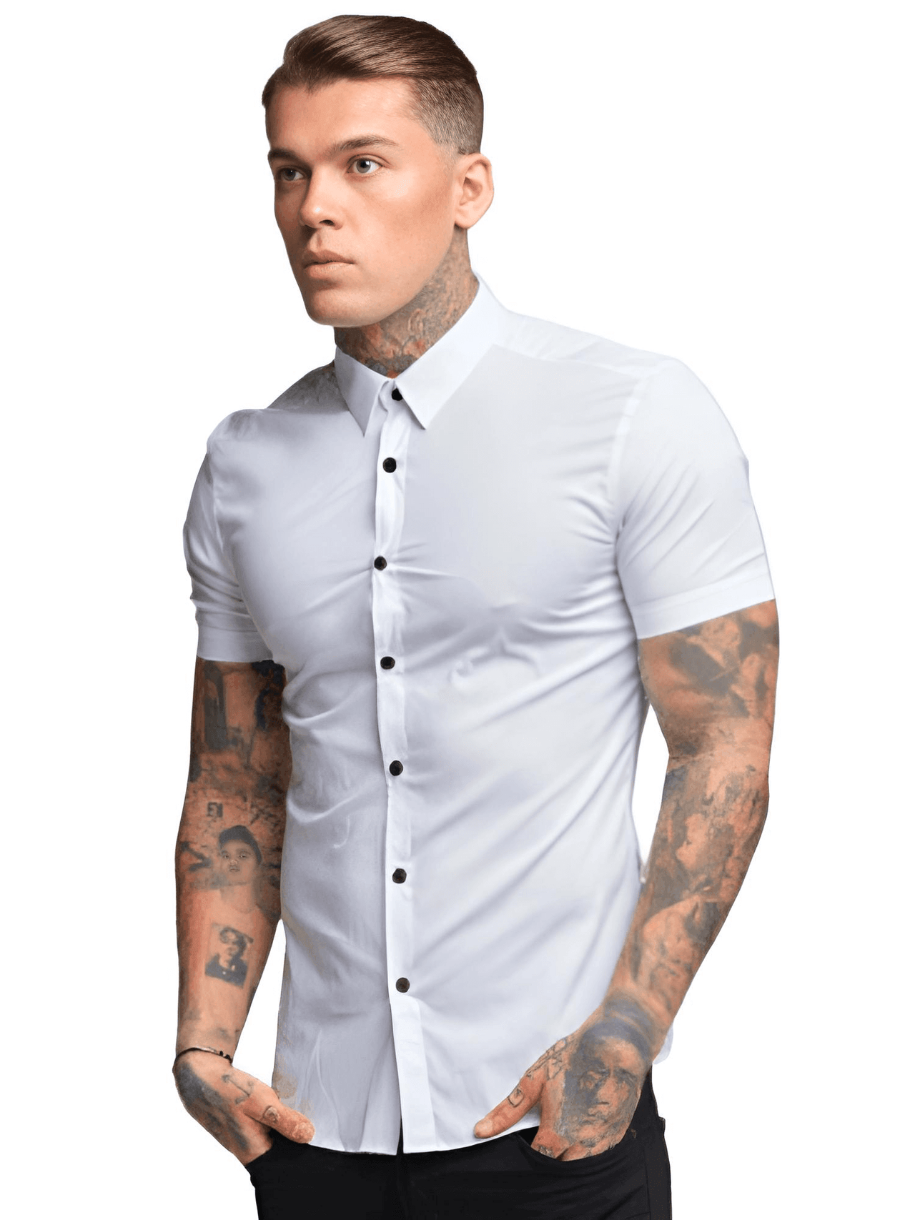 Men's Short Sleeve Fitted Shirt -, Shirt , Drestiny , Army Green, Australia, Black, Blue, Casual Shirts, Dress Shirts, FR, Gender_Men, Grey, L, M, Red, Short Sleeves, United Kingdom, United States, White, XL, XXL , Drestiny , www.shopdrestiny.com