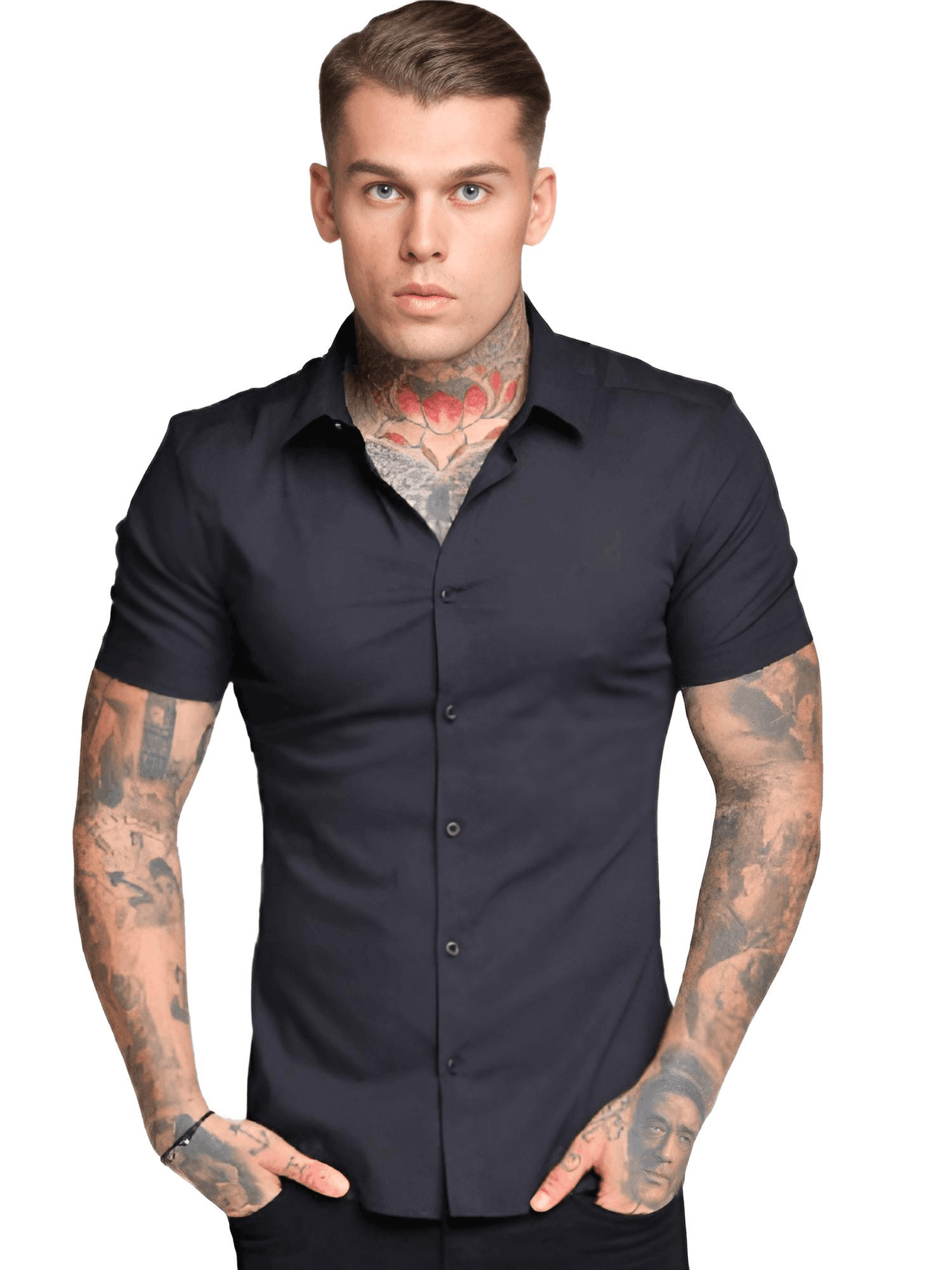 Men's Short Sleeve Fitted Shirt -, Shirt , Drestiny , Army Green, Australia, Black, Blue, Casual Shirts, Dress Shirts, FR, Gender_Men, Grey, L, M, Red, Short Sleeves, United Kingdom, United States, White, XL, XXL , Drestiny , www.shopdrestiny.com