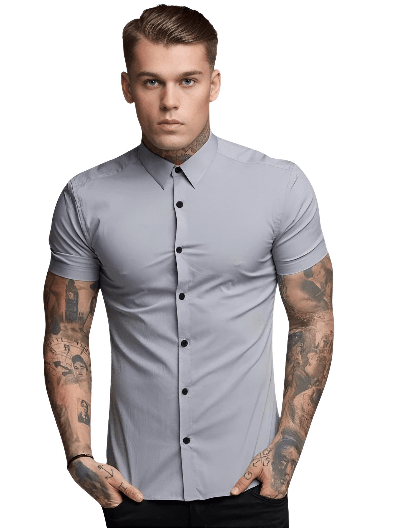 Men's Short Sleeve Fitted Shirt -, Shirt , Drestiny , Army Green, Australia, Black, Blue, Casual Shirts, Dress Shirts, FR, Gender_Men, Grey, L, M, Red, Short Sleeves, United Kingdom, United States, White, XL, XXL , Drestiny , www.shopdrestiny.com