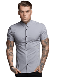 Thumbnail for Men's Short Sleeve Fitted Shirt -, Shirt , Drestiny , Army Green, Australia, Black, Blue, Casual Shirts, Dress Shirts, FR, Gender_Men, Grey, L, M, Red, Short Sleeves, United Kingdom, United States, White, XL, XXL , Drestiny , www.shopdrestiny.com