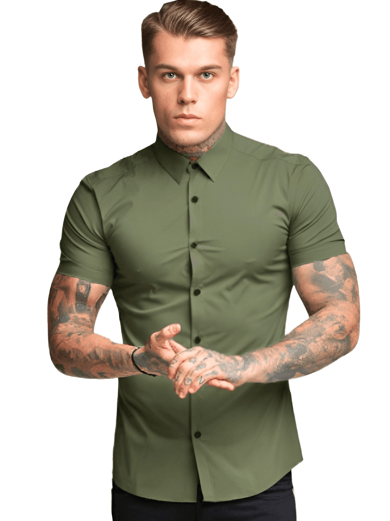 Men's Short Sleeve Fitted Shirt -, Shirt , Drestiny , Army Green, Australia, Black, Blue, Casual Shirts, Dress Shirts, FR, Gender_Men, Grey, L, M, Red, Short Sleeves, United Kingdom, United States, White, XL, XXL , Drestiny , www.shopdrestiny.com