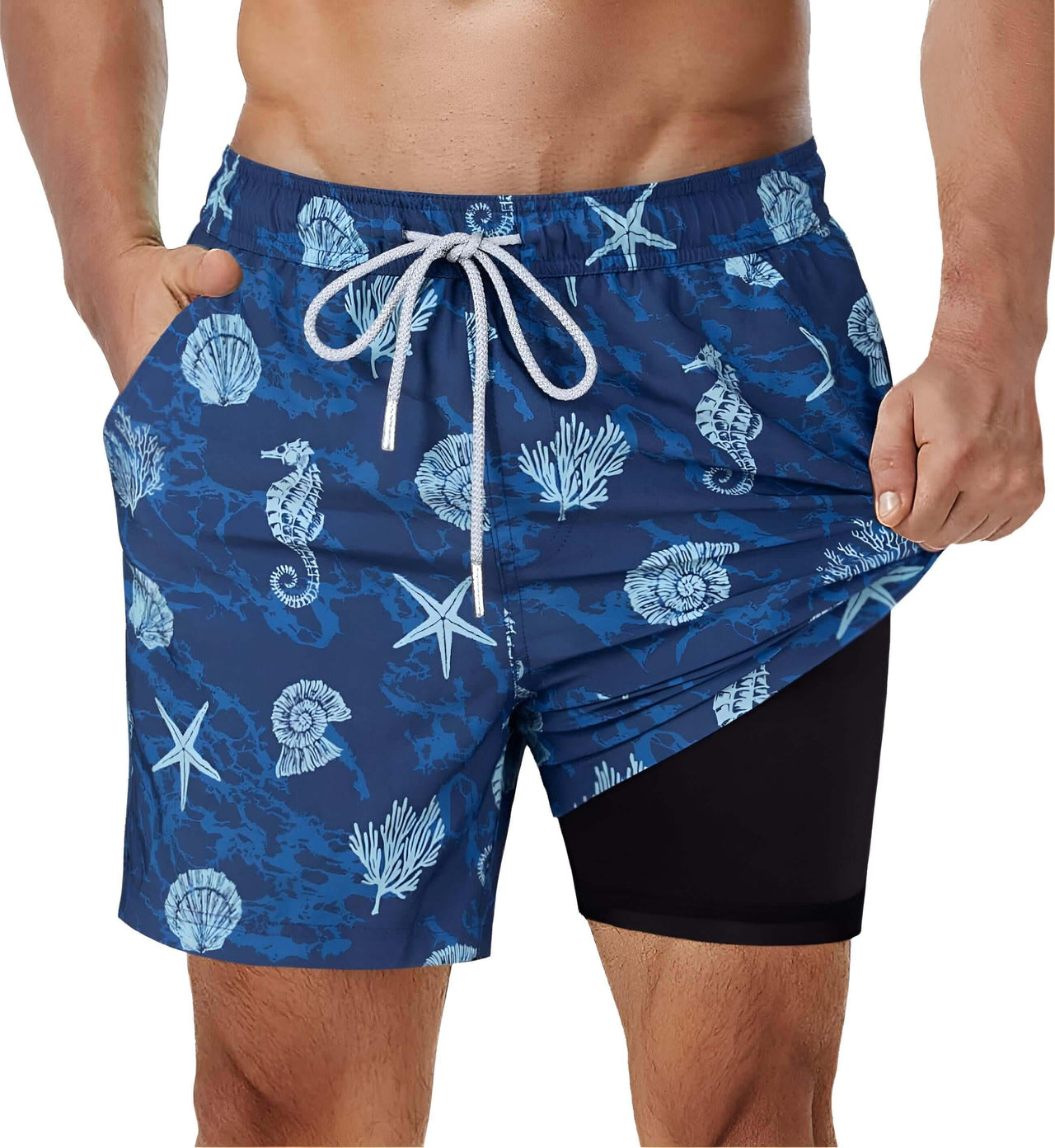 Men's Swimming Trunks with Compression Liner -, Swimwear , Drestiny , Australia, Black, Blue, Canada, Dark Blue, Dark Red, Fuchsia, Green, L, Light Blue, M, New Zealand, Orange, S, Swim Shorts, United Kingdom, United States, White, XL, XXL, XXXL , Drestiny , www.shopdrestiny.com