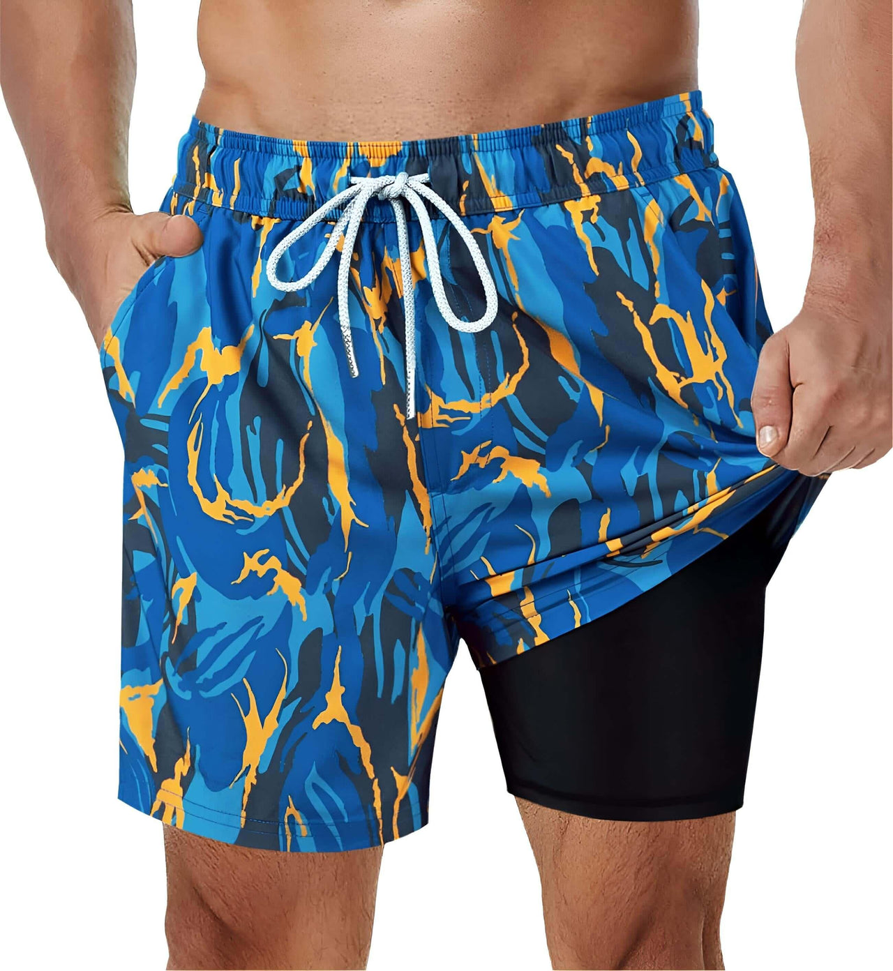 Men's Swimming Trunks with Compression Liner -, Swimwear , Drestiny , Australia, Black, Blue, Canada, Dark Blue, Dark Red, Fuchsia, Green, L, Light Blue, M, New Zealand, Orange, S, Swim Shorts, United Kingdom, United States, White, XL, XXL, XXXL , Drestiny , www.shopdrestiny.com