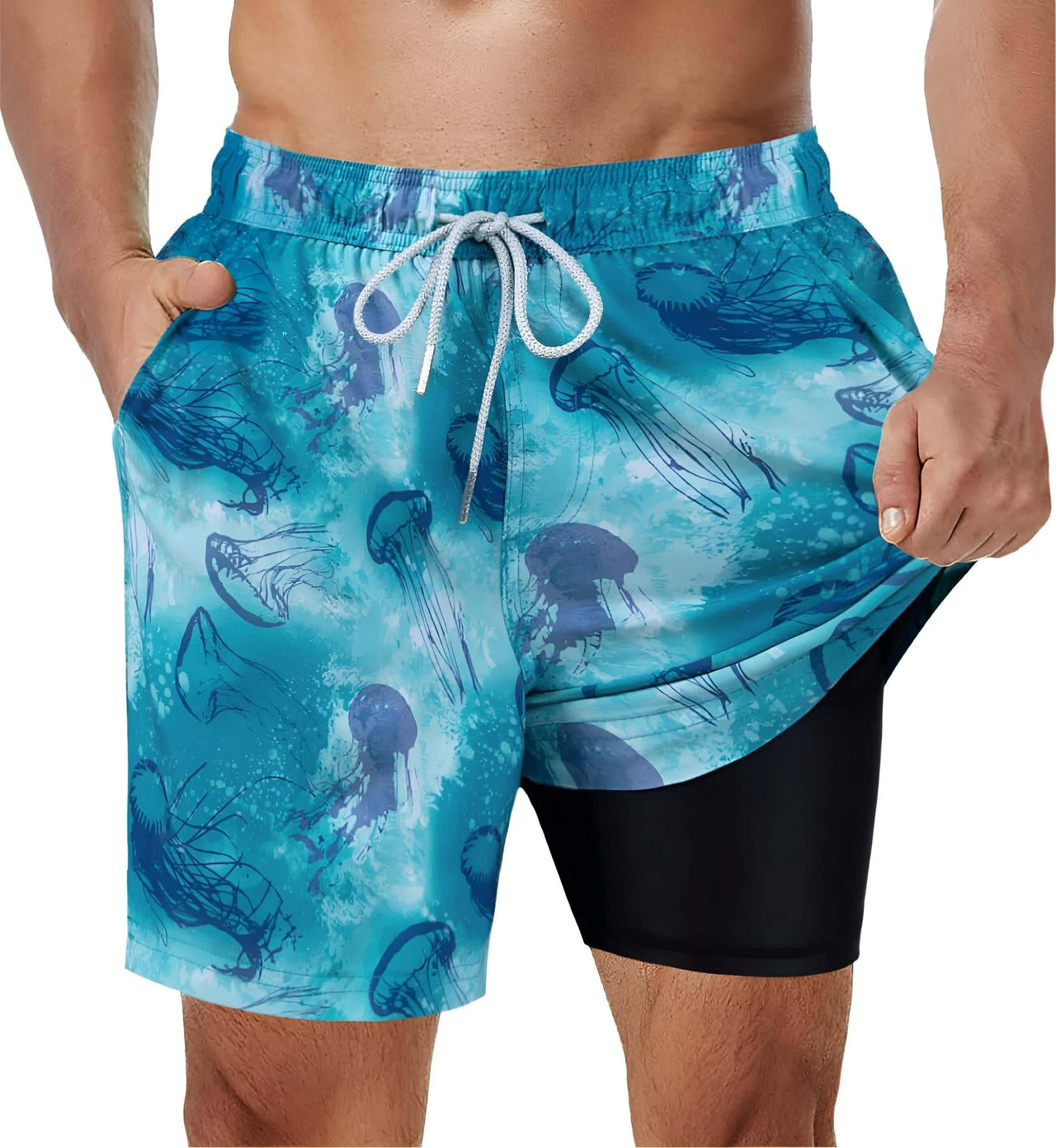 Men's Swimming Trunks with Compression Liner -, Swimwear , Drestiny , Australia, Black, Blue, Canada, Dark Blue, Dark Red, Fuchsia, Green, L, Light Blue, M, New Zealand, Orange, S, Swim Shorts, United Kingdom, United States, White, XL, XXL, XXXL , Drestiny , www.shopdrestiny.com