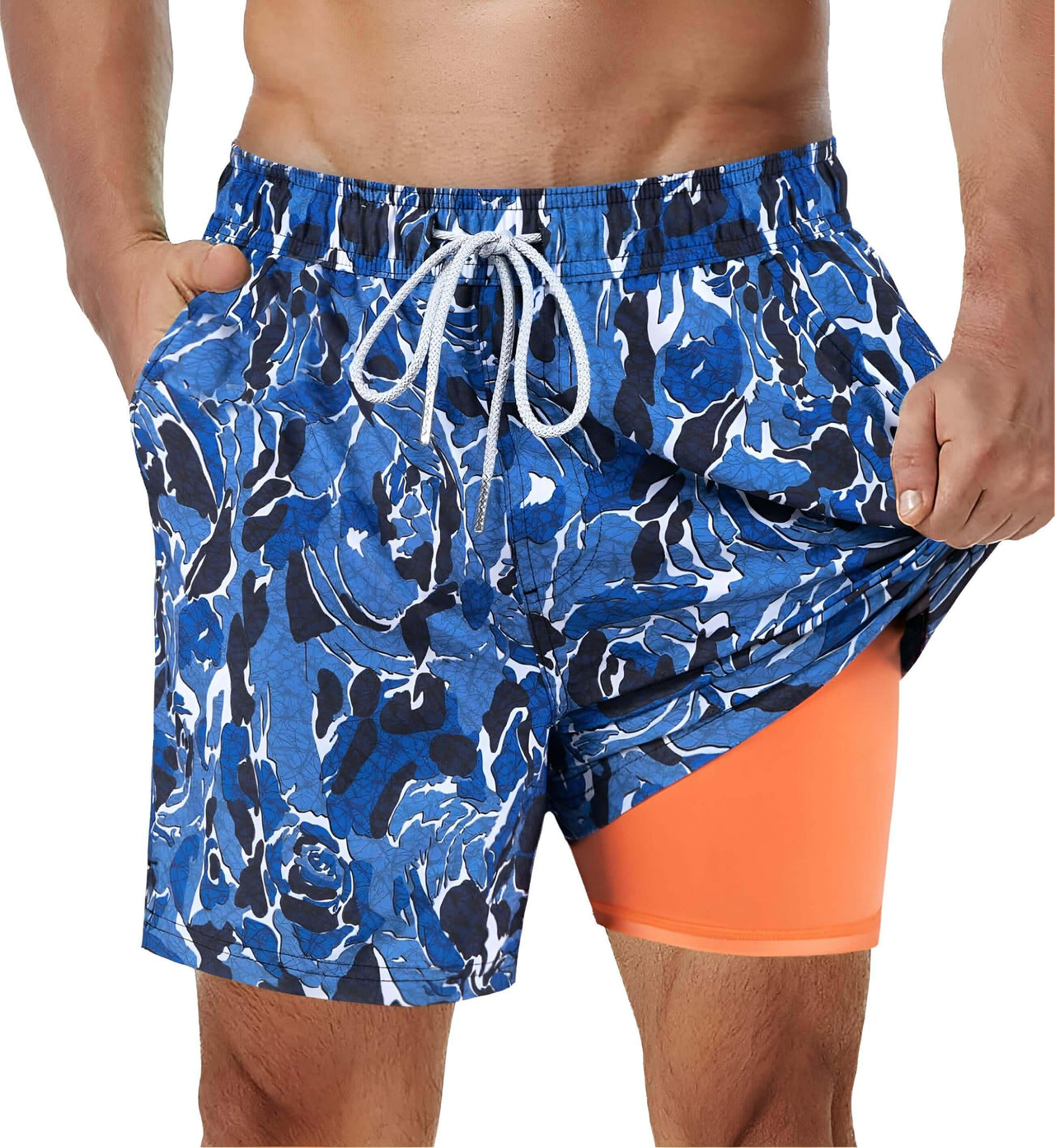 Men's Swimming Trunks with Compression Liner -, Swimwear , Drestiny , Australia, Black, Blue, Canada, Dark Blue, Dark Red, Fuchsia, Green, L, Light Blue, M, New Zealand, Orange, S, Swim Shorts, United Kingdom, United States, White, XL, XXL, XXXL , Drestiny , www.shopdrestiny.com