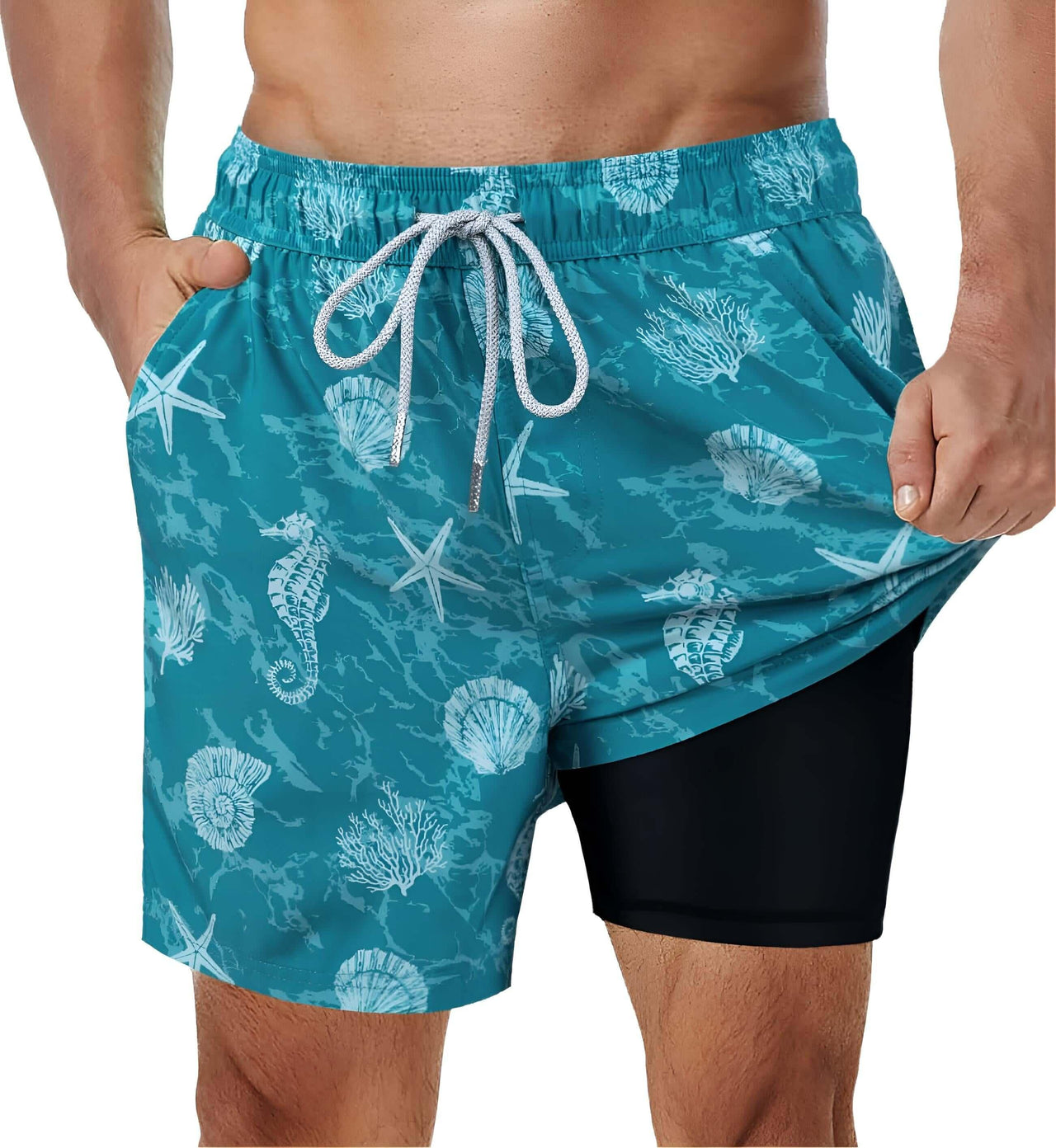 Men's Swimming Trunks with Compression Liner -, Swimwear , Drestiny , Australia, Black, Blue, Canada, Dark Blue, Dark Red, Fuchsia, Green, L, Light Blue, M, New Zealand, Orange, S, Swim Shorts, United Kingdom, United States, White, XL, XXL, XXXL , Drestiny , www.shopdrestiny.com