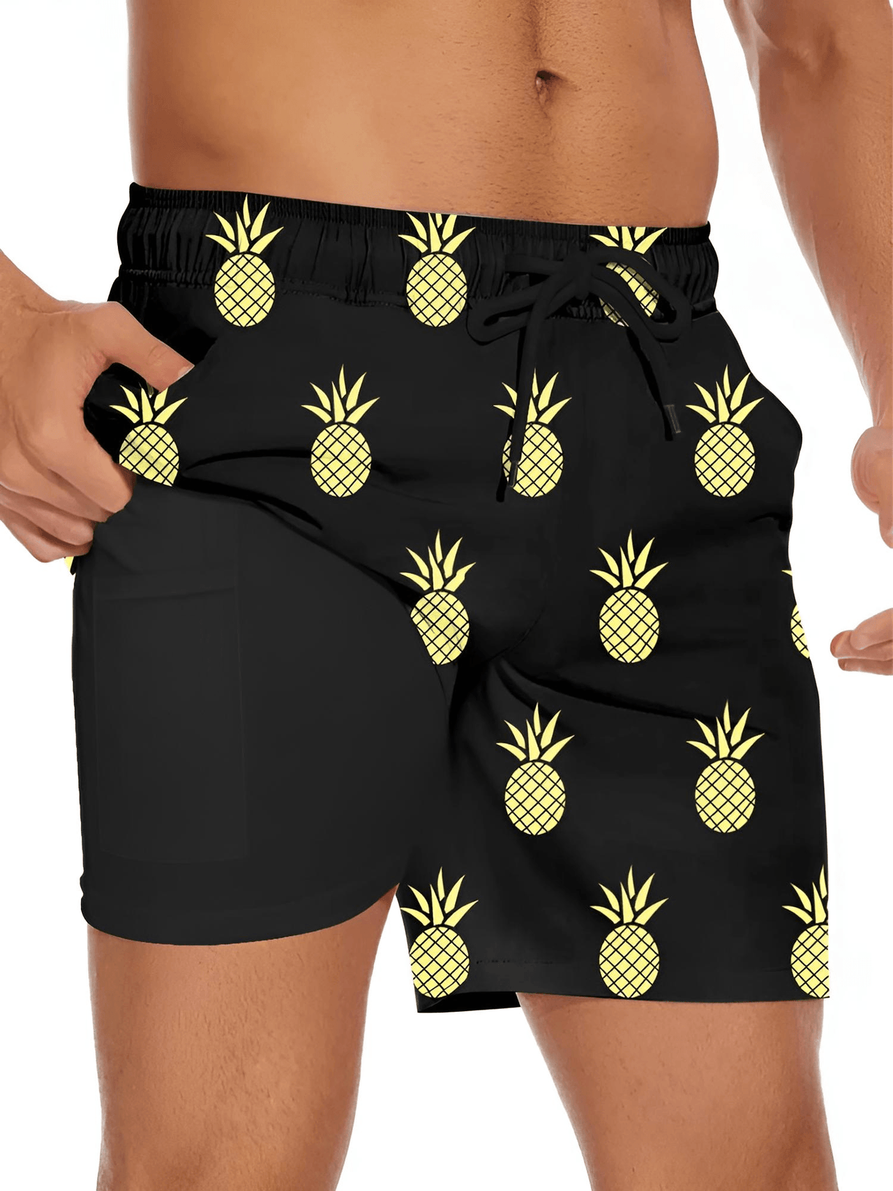 Men's Pineapple Print Shorts - 2-in-1 Shorts For Beach Holiday -, shorts , Drestiny , Australia, Black, Blue, Canada, Gender_Men, L, Light Blue, M, New Zealand, Pink, S, Shorts, Sky Blue, United Kingdom, United States, XL, XXL, Yellow , Drestiny , www.shopdrestiny.com