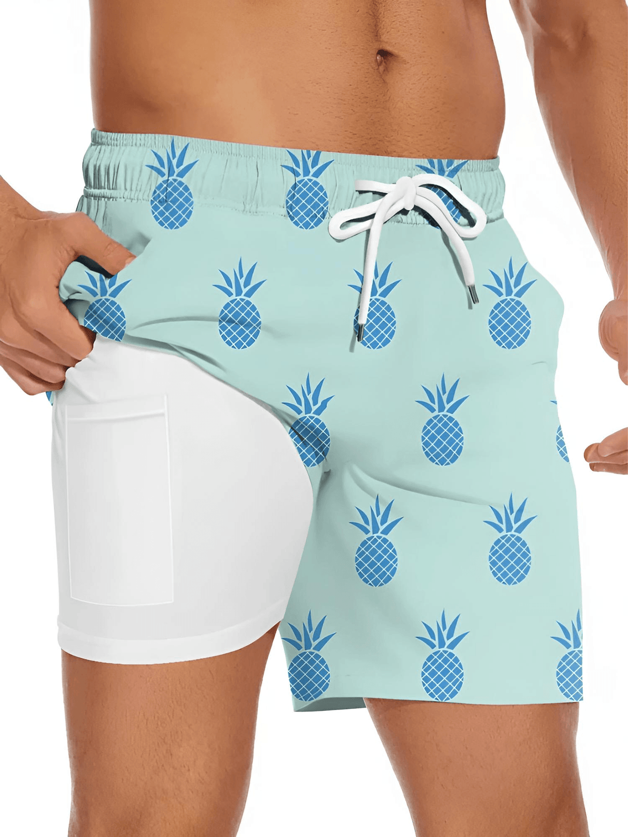 Men's Pineapple Print Shorts - 2-in-1 Shorts For Beach Holiday -, shorts , Drestiny , Australia, Black, Blue, Canada, Gender_Men, L, Light Blue, M, New Zealand, Pink, S, Shorts, Sky Blue, United Kingdom, United States, XL, XXL, Yellow , Drestiny , www.shopdrestiny.com