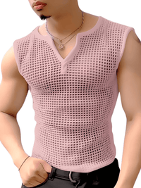 Thumbnail for Men's Mesh Hollow Out Solid V Neck Tank Top